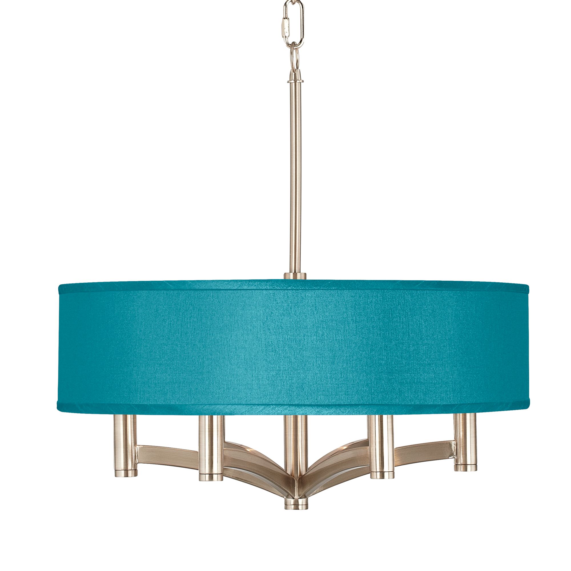 Teal Blue Faux Silk Ava 6-Light Nickel Pendant Chandelier