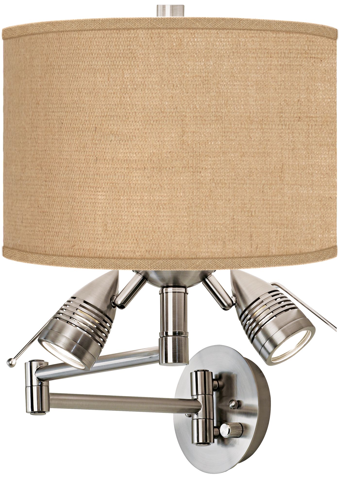 Woven Burlap Brushed Nickel Plug-In Swing Arm Wall Lamp