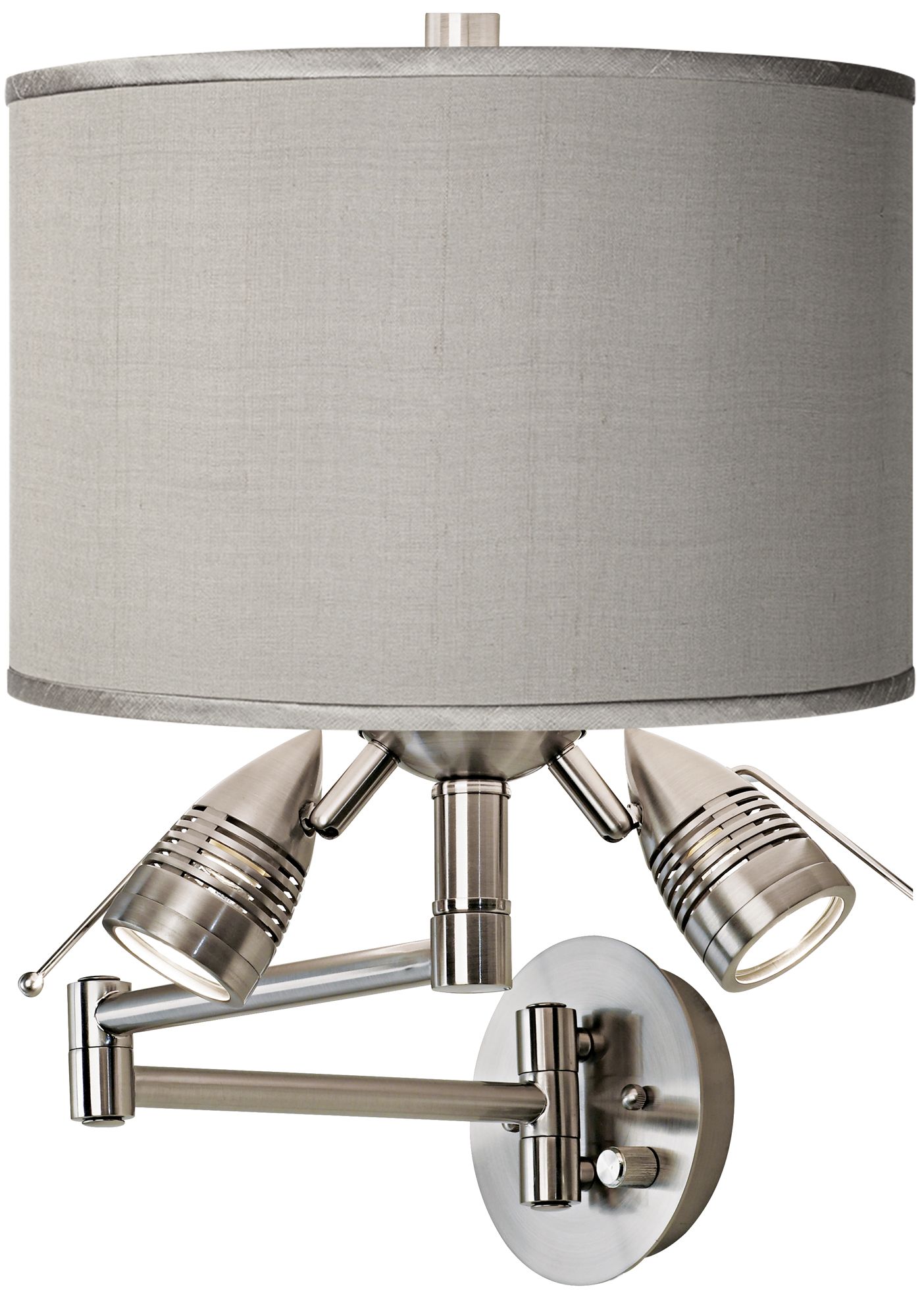Gray Faux Silk Brushed Nickel Plug-In Swing Arm Wall Lamp