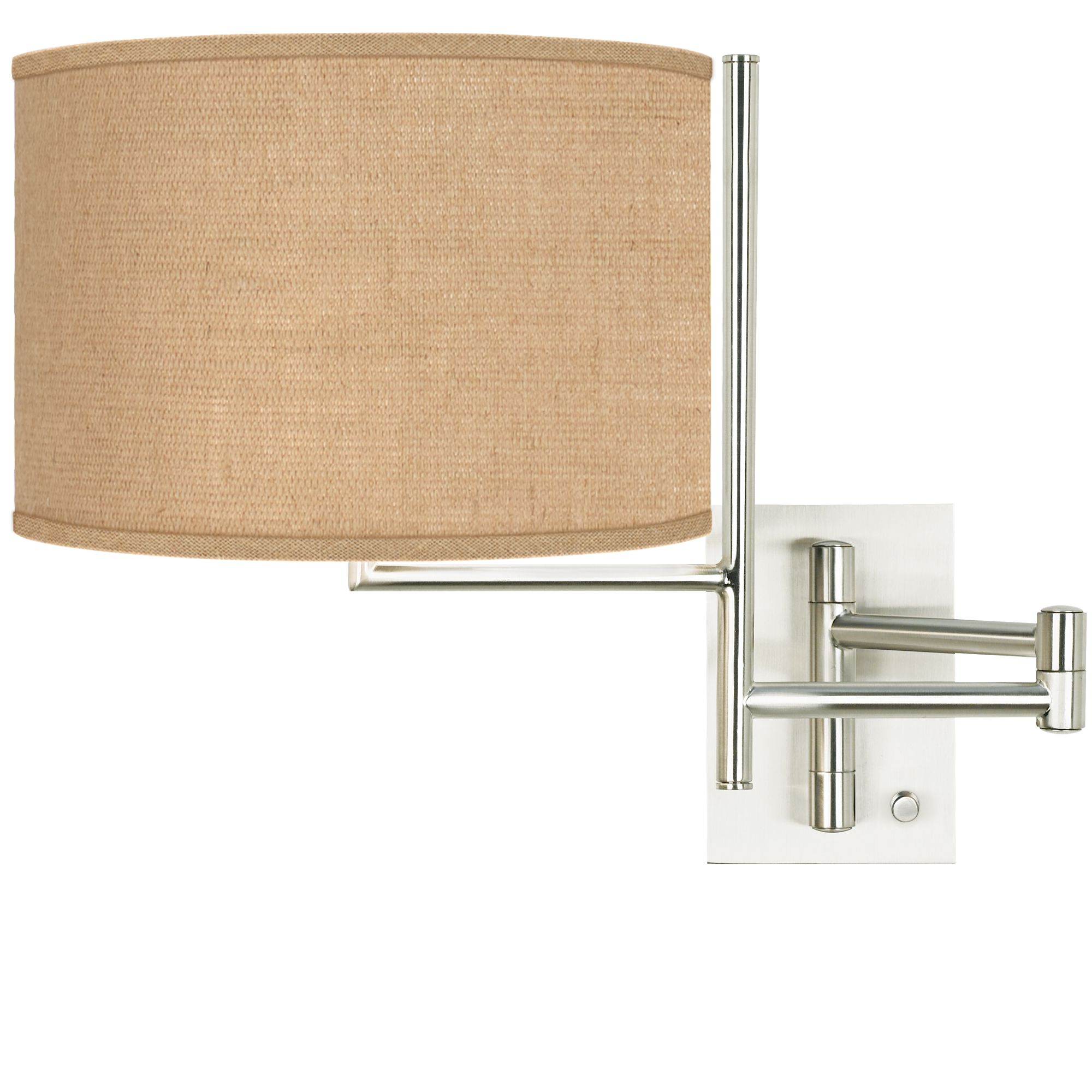 Woven Burlap Brushed Nickel Swing Arm Wall Lamp