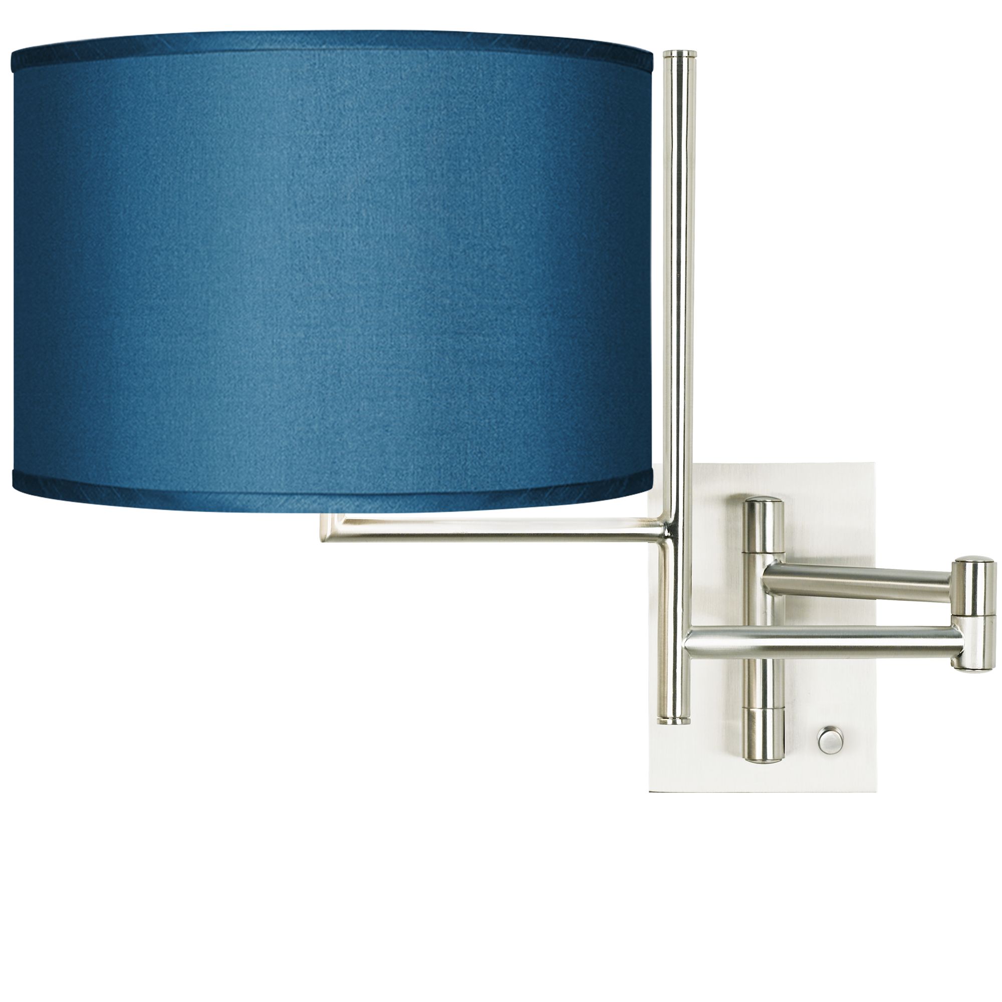 Blue Faux Silk Brushed Nickel Swing Arm Wall Lamp