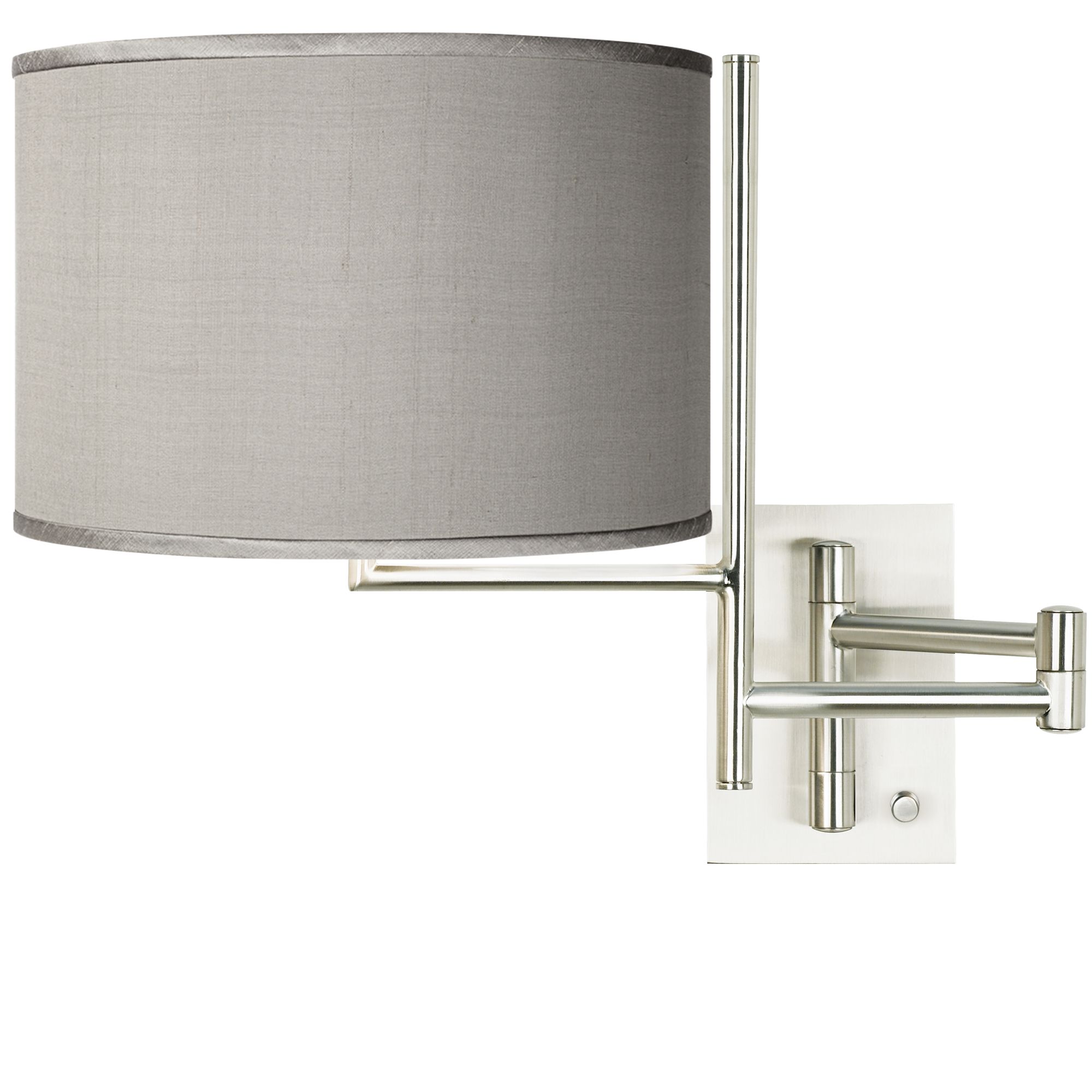 Gray Faux Silk Brushed Steel Plug-In Swing Arm Wall Lamp