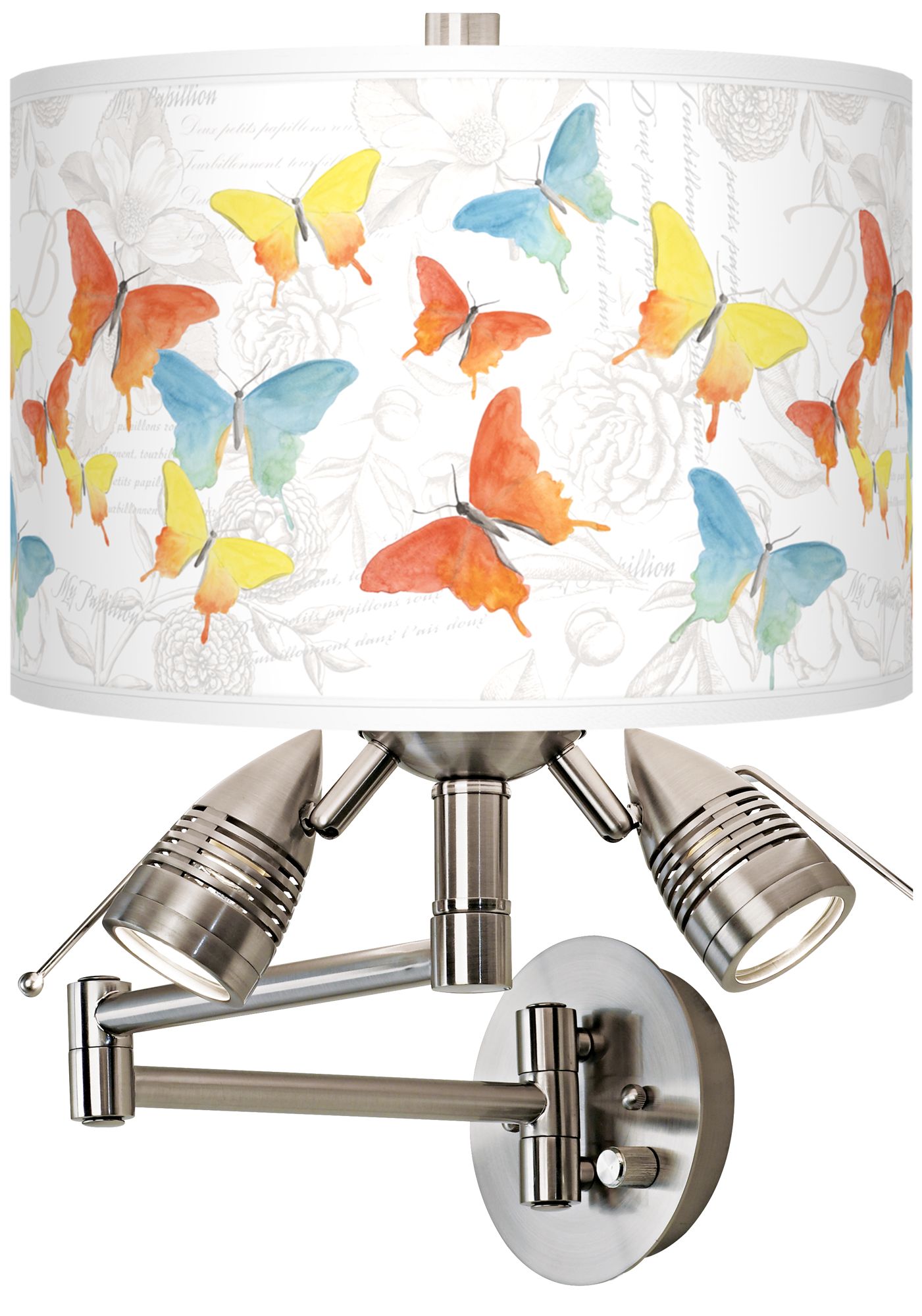 Pastel Butterflies Giclee Plug-In Swing Arm Wall Lamp