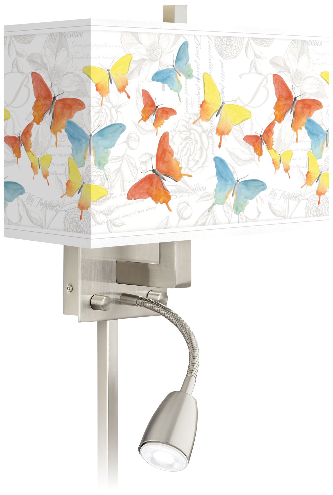 Pastel Butterflies Giclee Glow LED Reading Light Plug-In Sconce
