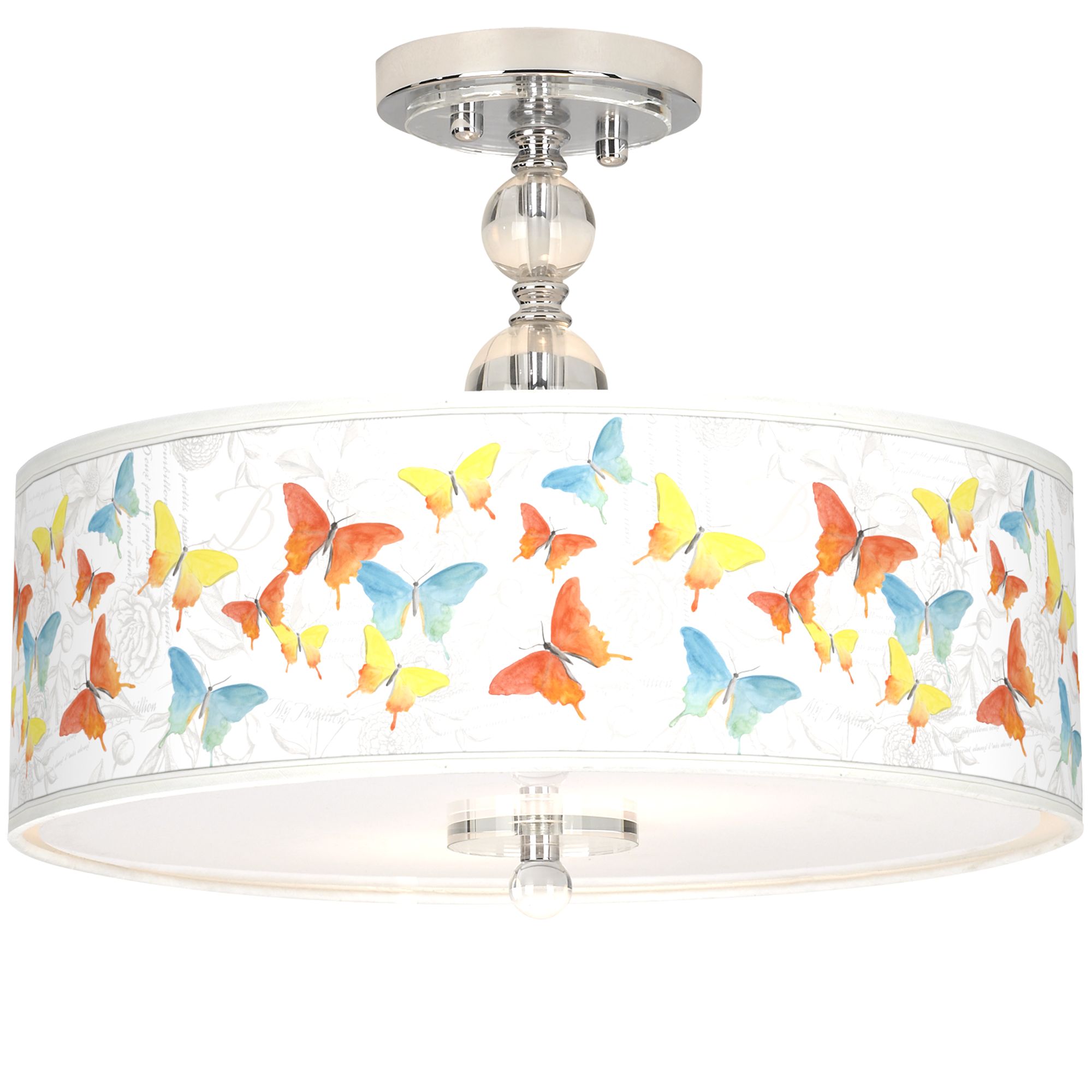 Pastel Butterflies Giclee 16" Wide Semi-Flush Ceiling Light