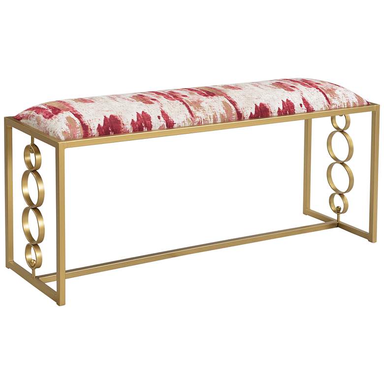 Crestview Collection Paragon Gold Iron and Pink Fabric Bench