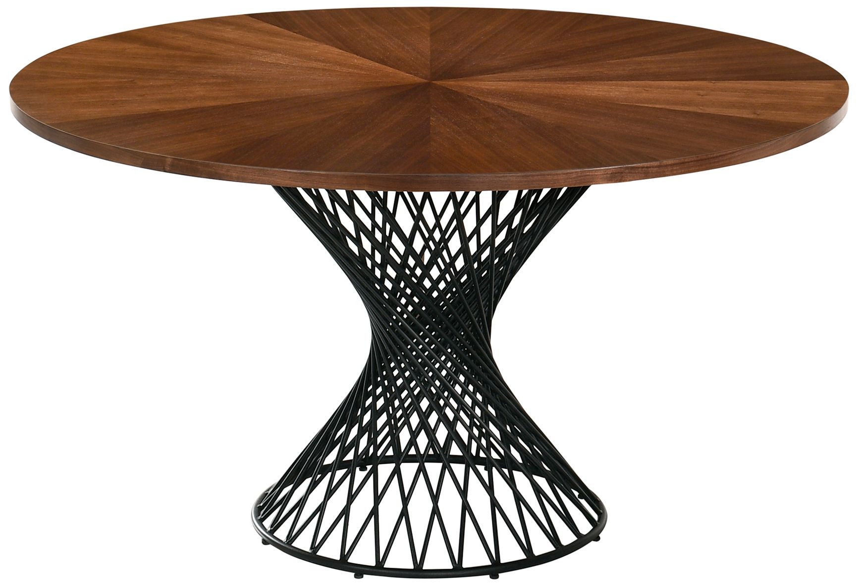 Cirque 54" Wide Walnut Wood Black Metal Round Dining Table