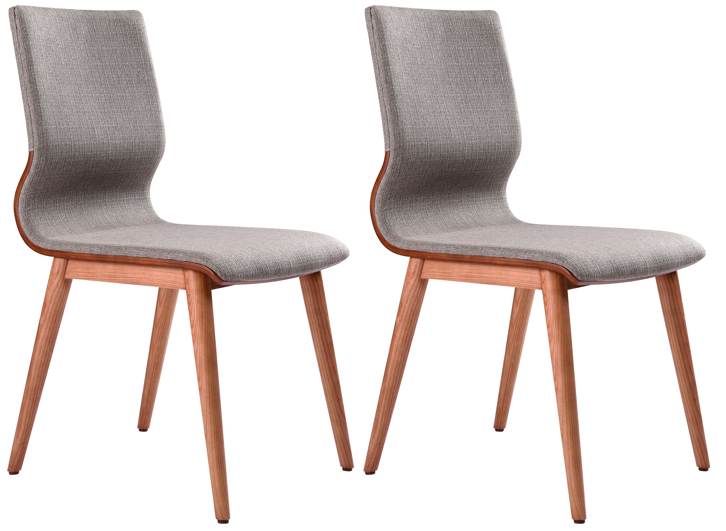 Robin Set of 2 Dining Chairs in Gray Fabric and Walnut Finish