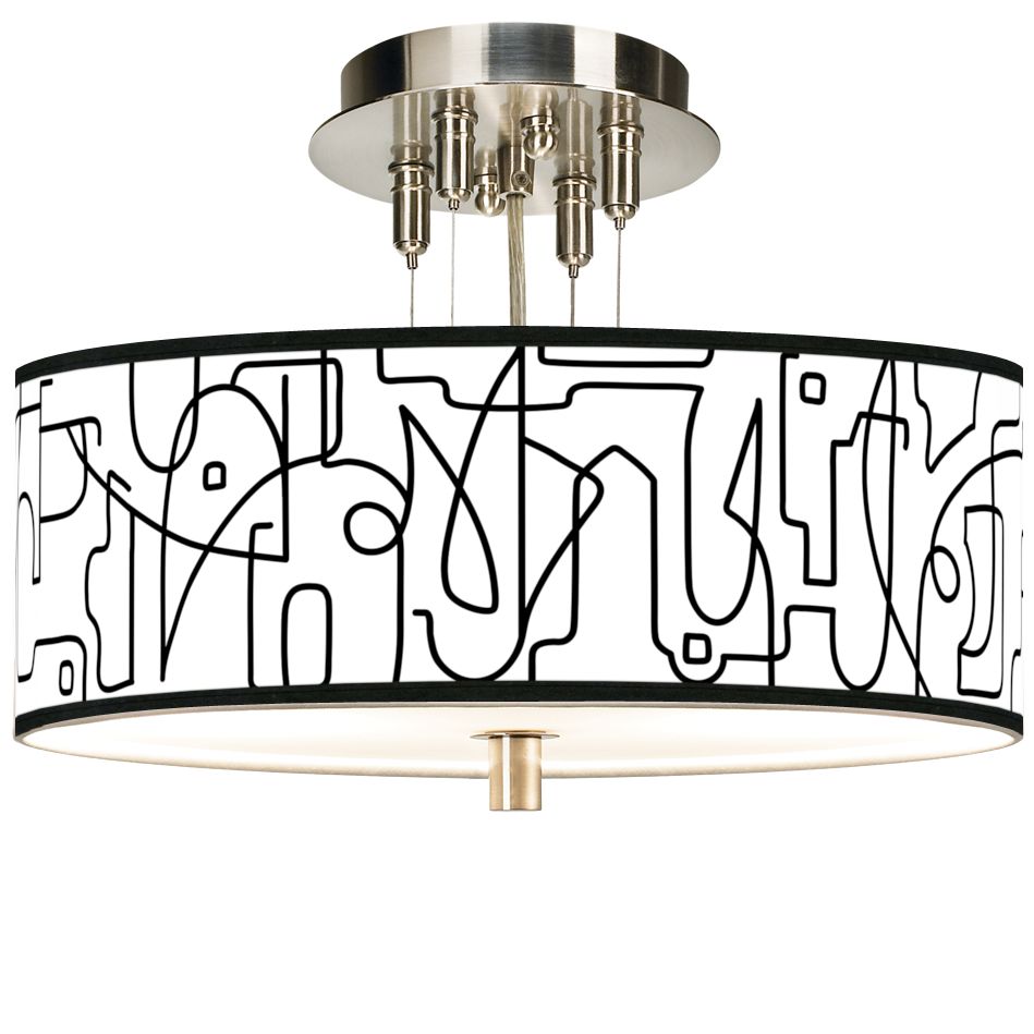 Scribble World Giclee 14" Wide Ceiling Light