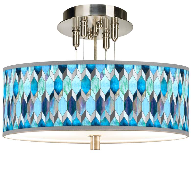 Image 1 Blue Tiffany-Style Giclee 14" Wide Ceiling Light