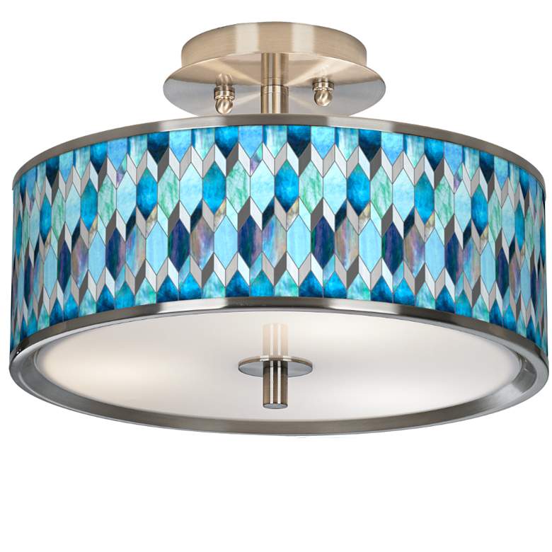 Blue Tiffany-Style Giclee Glow 14&quot; Wide Ceiling Light