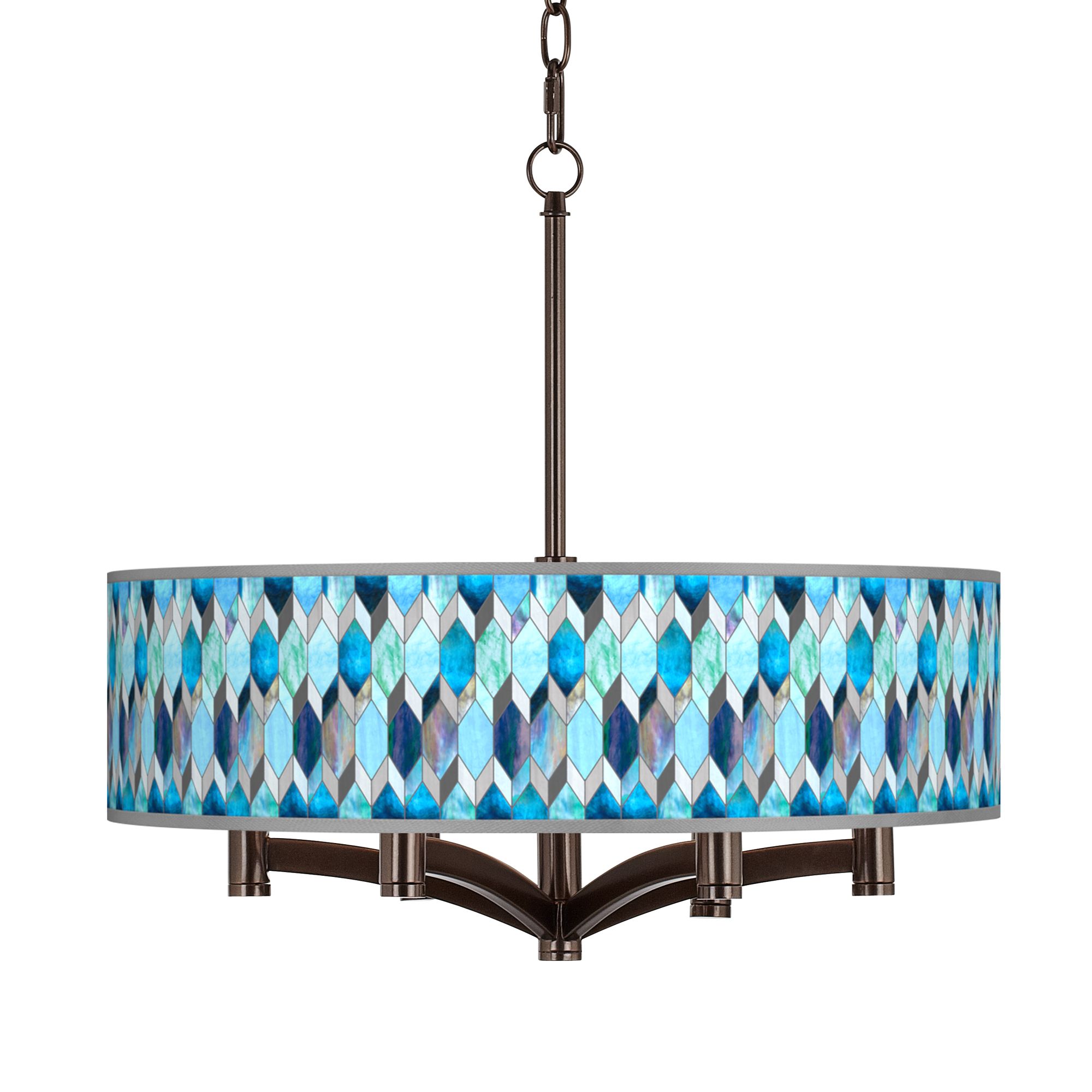 Blue Tiffany-Style Ava 6-Light Bronze Pendant Chandelier