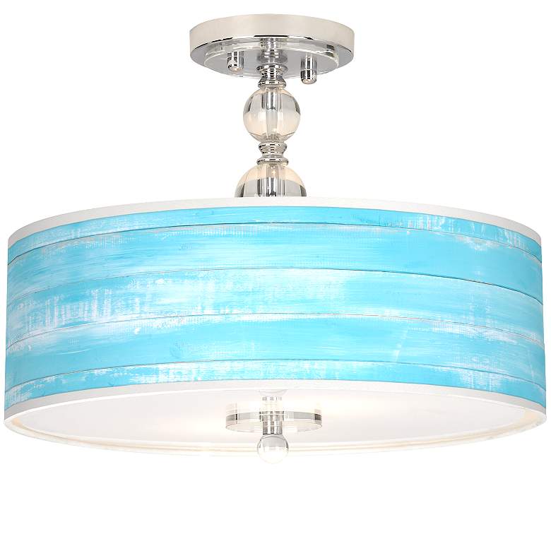 Barnyard Blue Giclee 16&quot; Wide Semi-Flush Ceiling Light