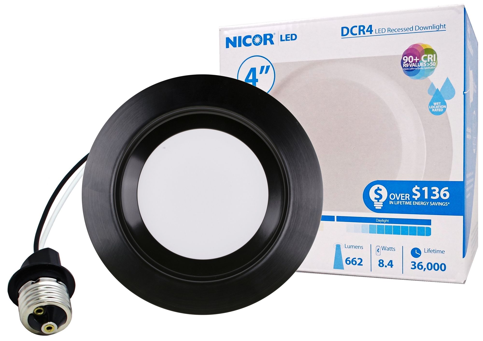 Nicor DCR 4" Black LED Recessed Retrofit Downlight