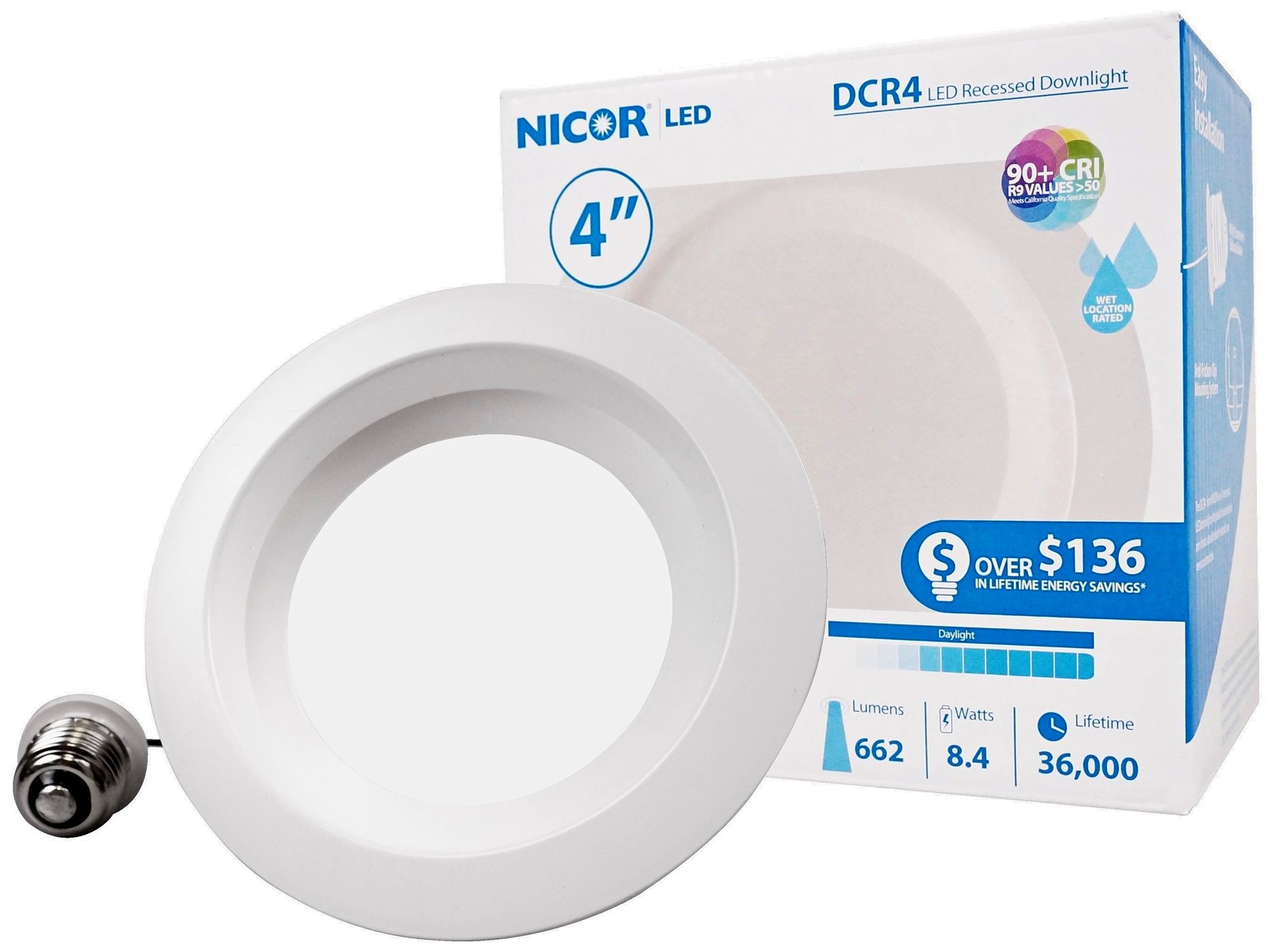 Nicor DCR 4" White LED Recessed Retrofit Downlight