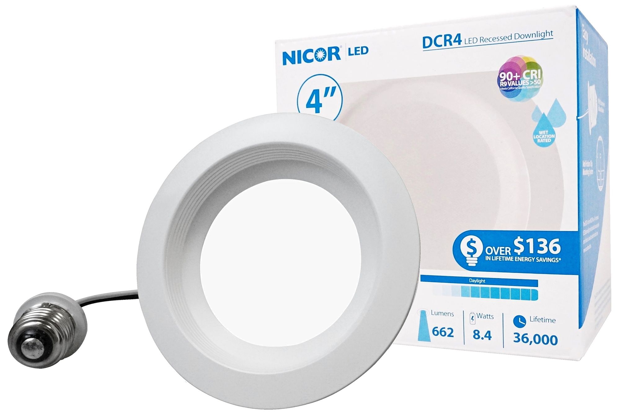 Nicor DCR 4" White LED Recessed Retrofit Downlight w/ Baffle