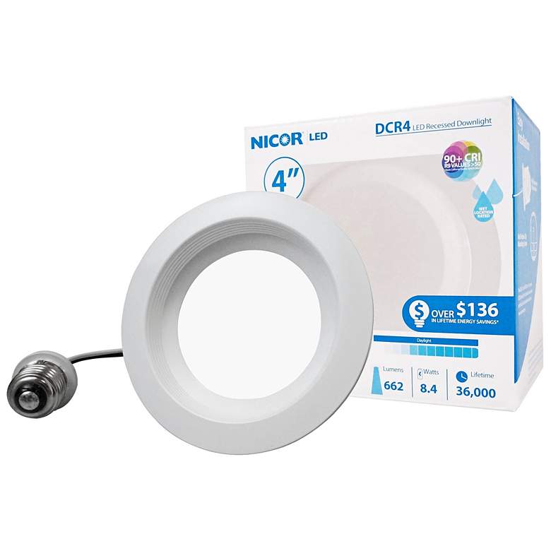 Image 1 Nicor DCR 4" White LED Recessed Retrofit Downlight w/ Baffle