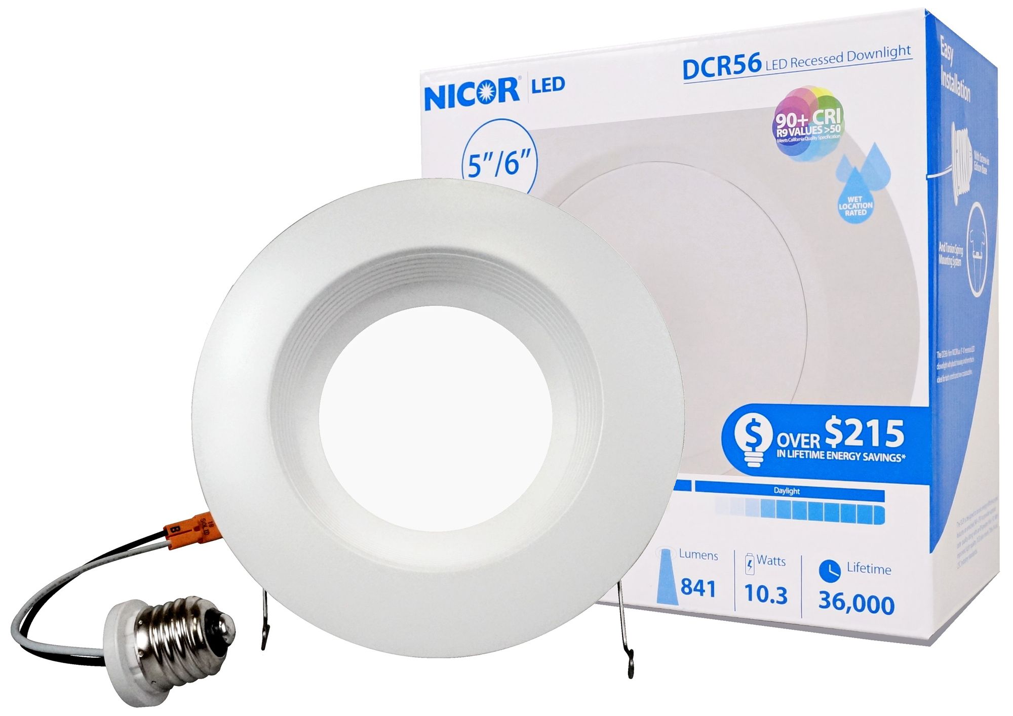 Nicor DCR 5"/6" White 10.5W  LED Downlight with Baffle
