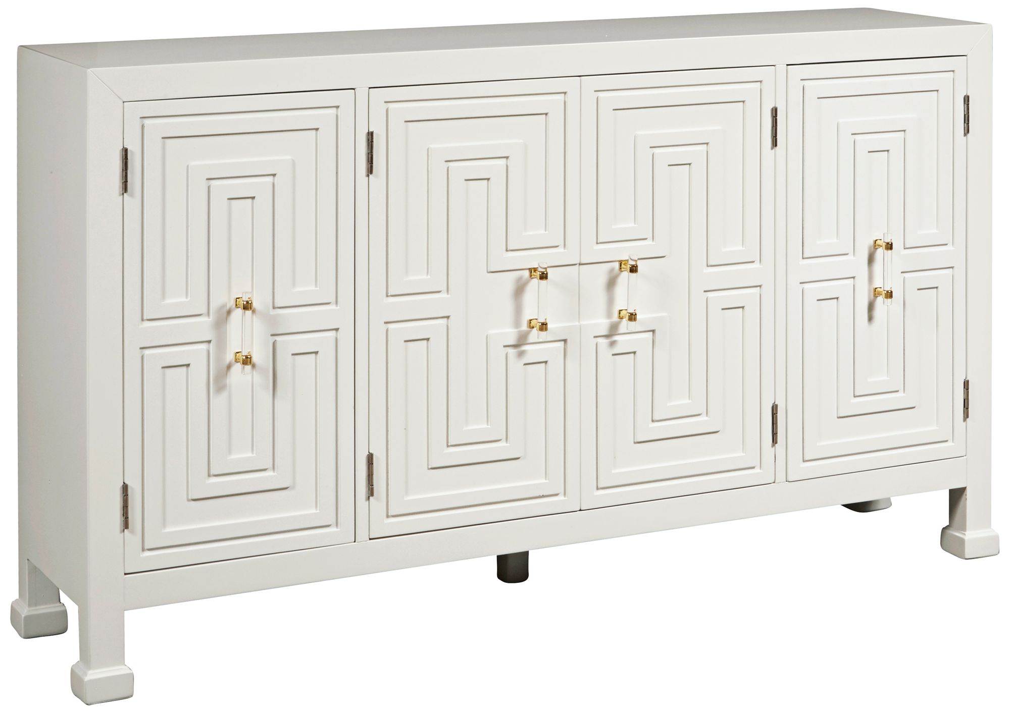 Caelyn Geometric 60" Wide White 4-Door Media Credenza