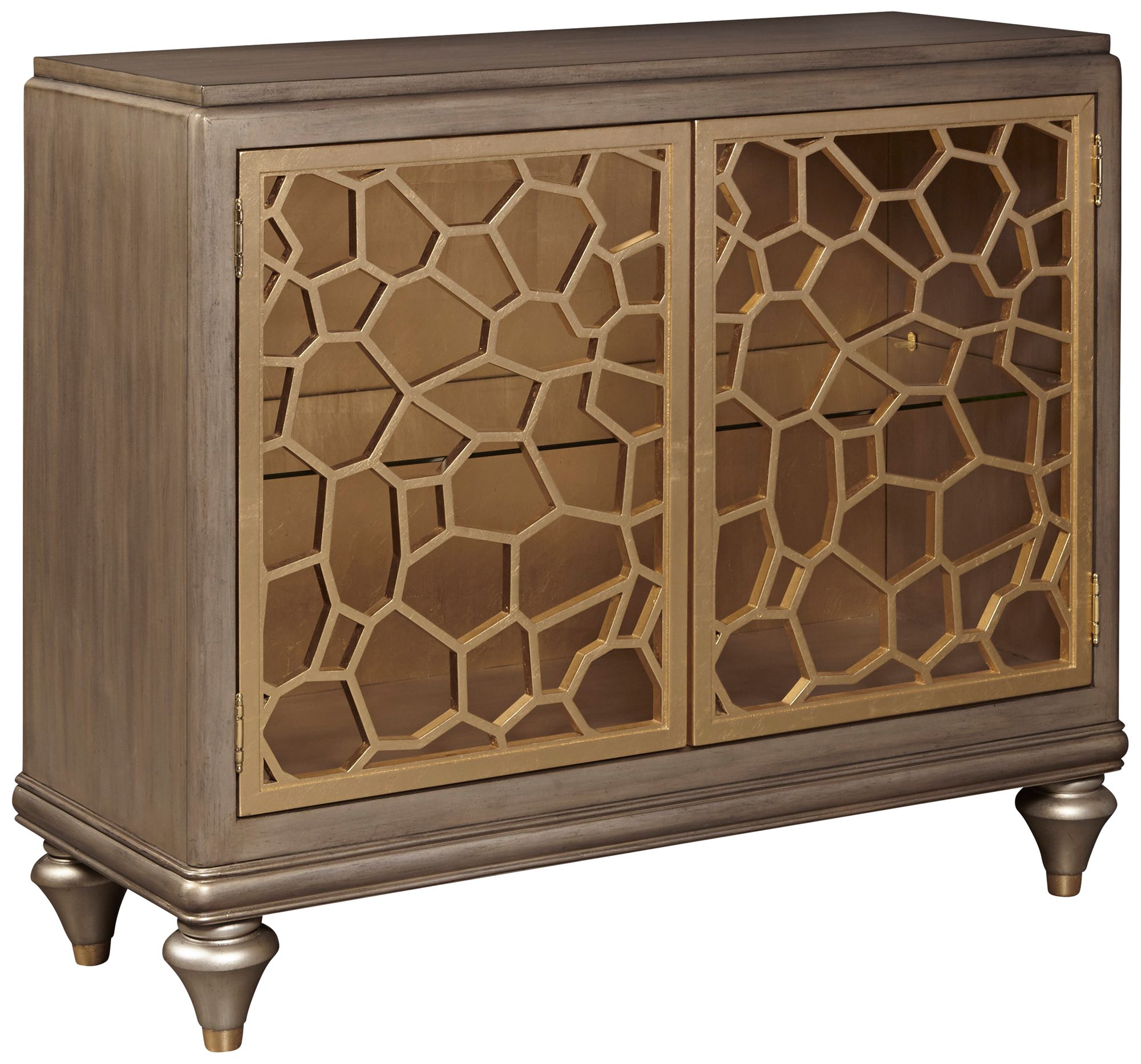 Isabelle 40" Wide Pierced Gold Leaf 2-Door Accent Chest