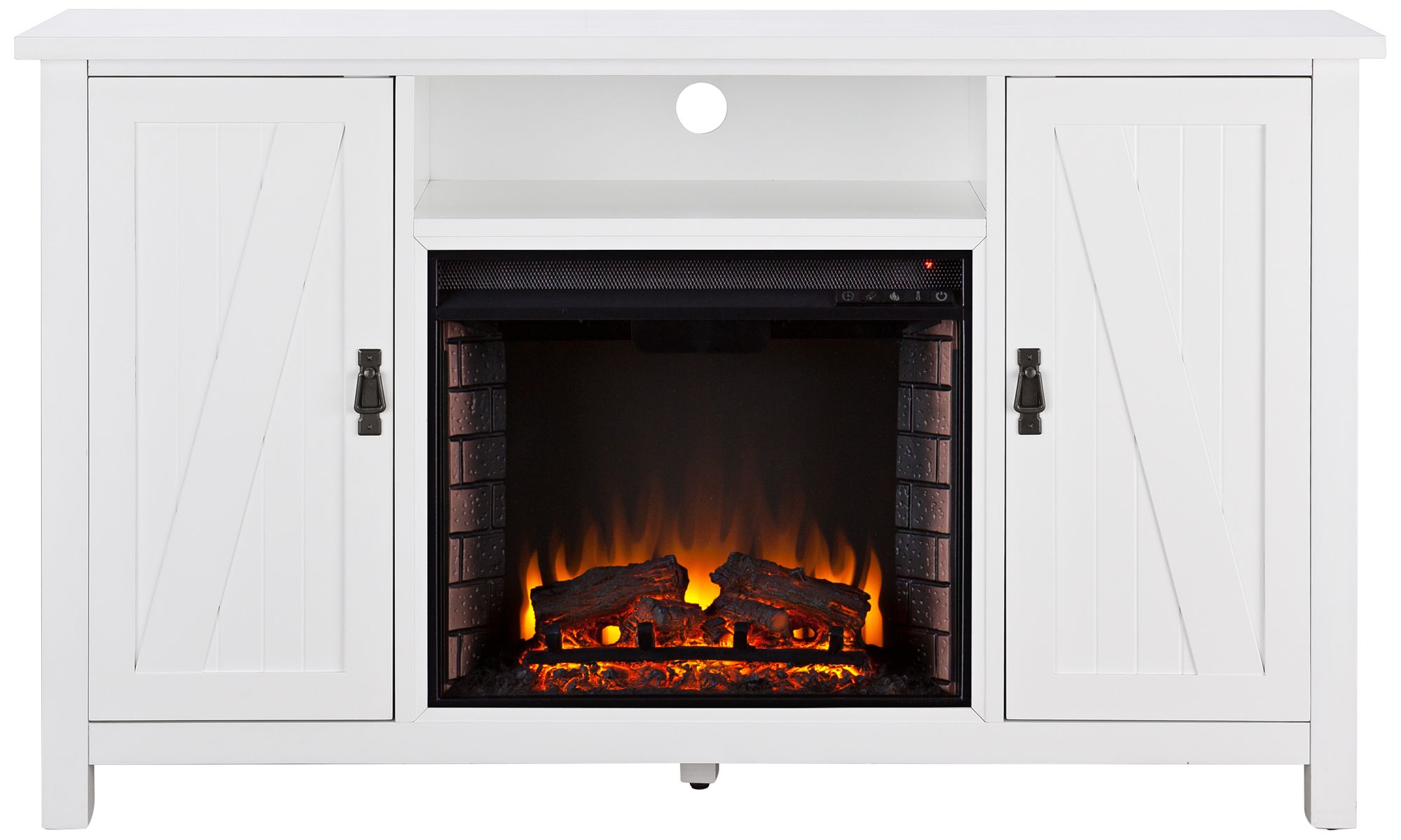 Adderly White Wood 2-Door Electric Fireplace TV Stand