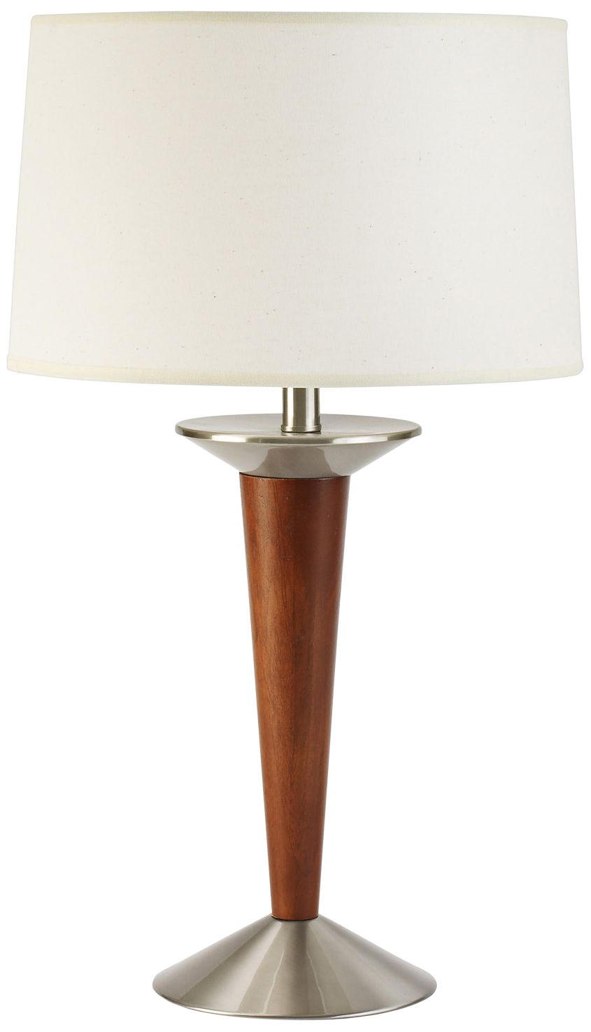 Amberson Brushed Steel and Cherry Tapered Table Lamp