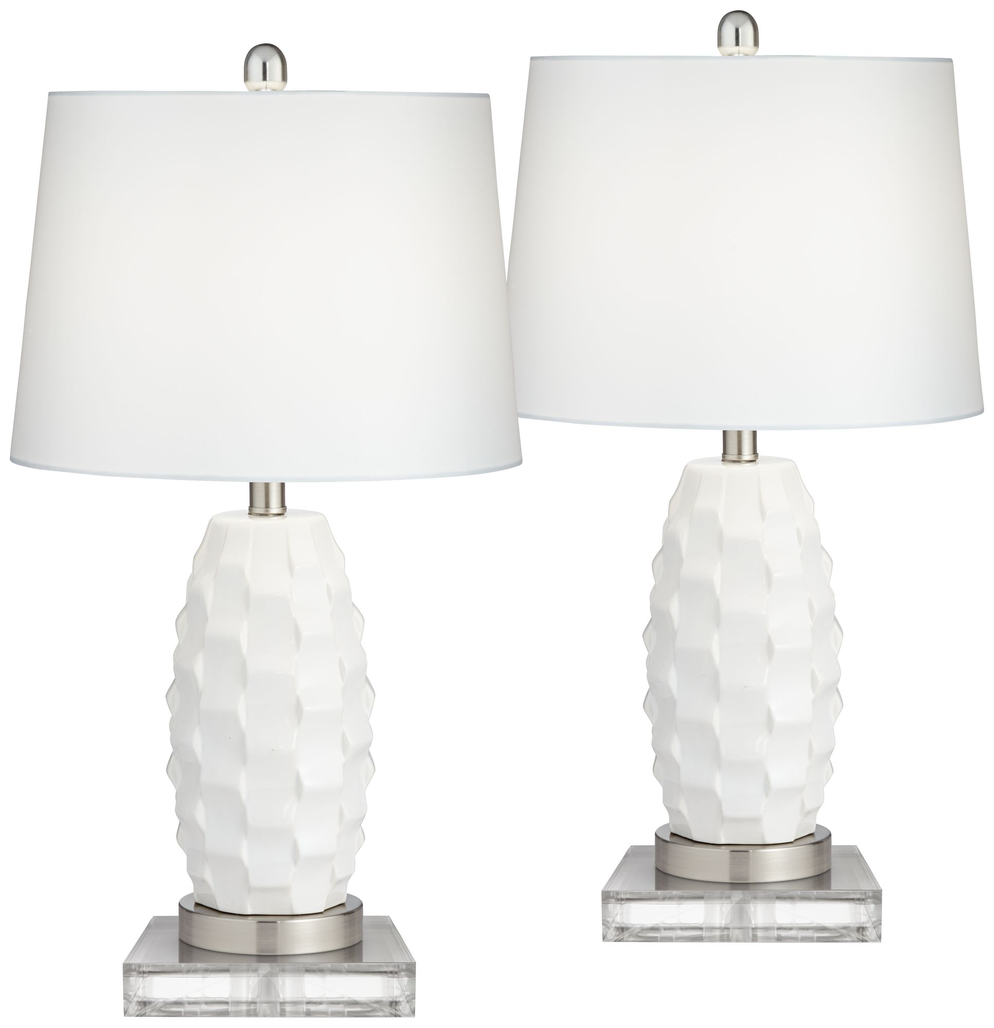 Scalloped Ceramic Table Lamps With Dimmers With 8" Square Risers 561D0 Lamps Plus