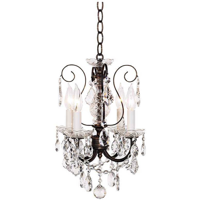 New Orleans 12&quot; Wide Bronze Hand-Cut Crystal Mini Chandelier