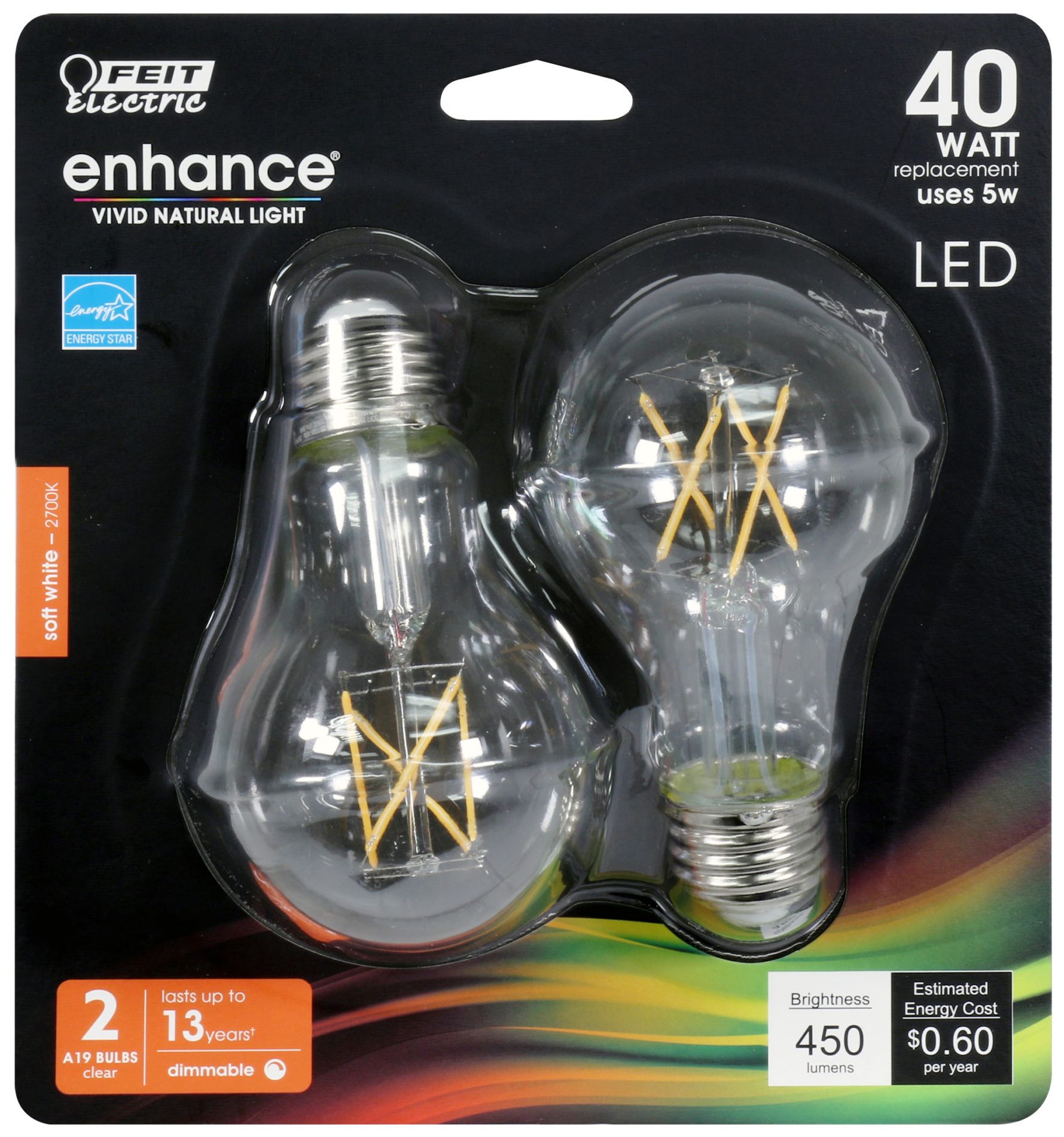 40W Equivalent Clear 5W LED Dimmable T20-Comp 2 Pack