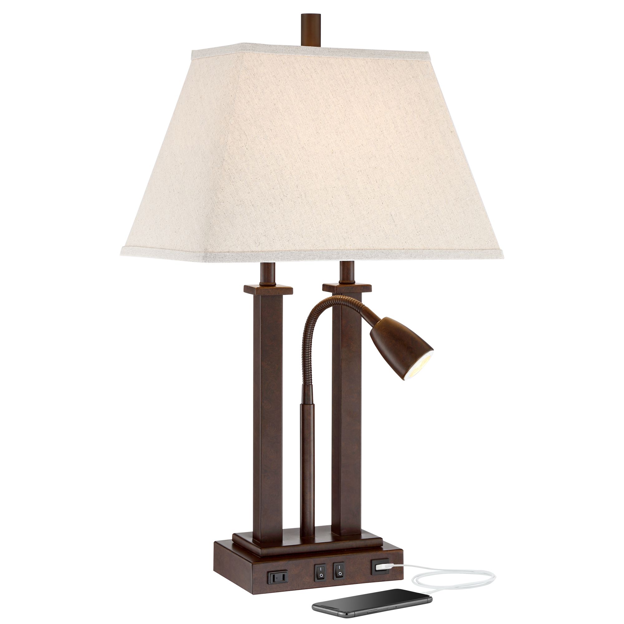 colby bronze finish desk lamp with outlet and usb port