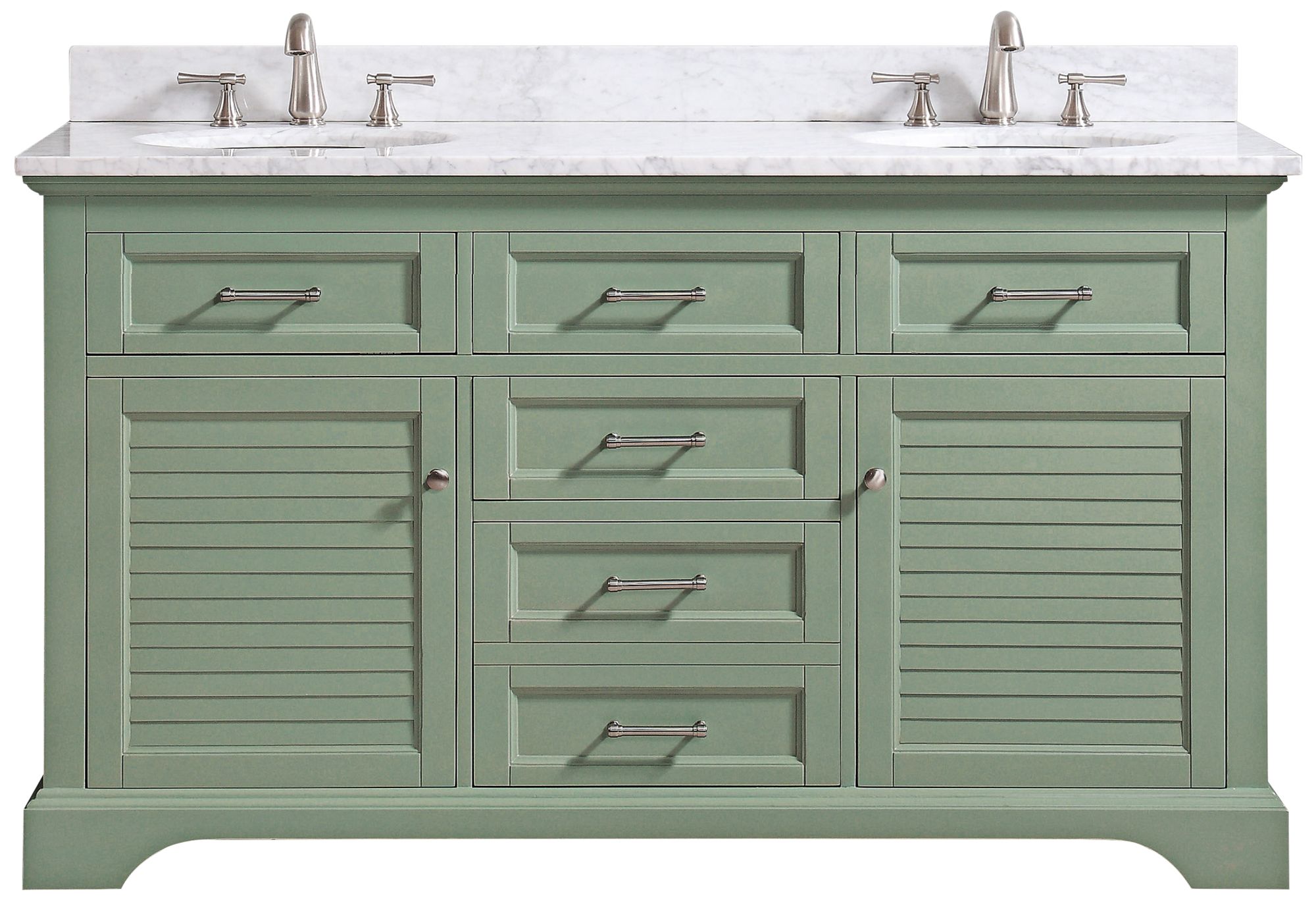 Colton 61"W Carrara Marble Basil Green Double Sink Vanity