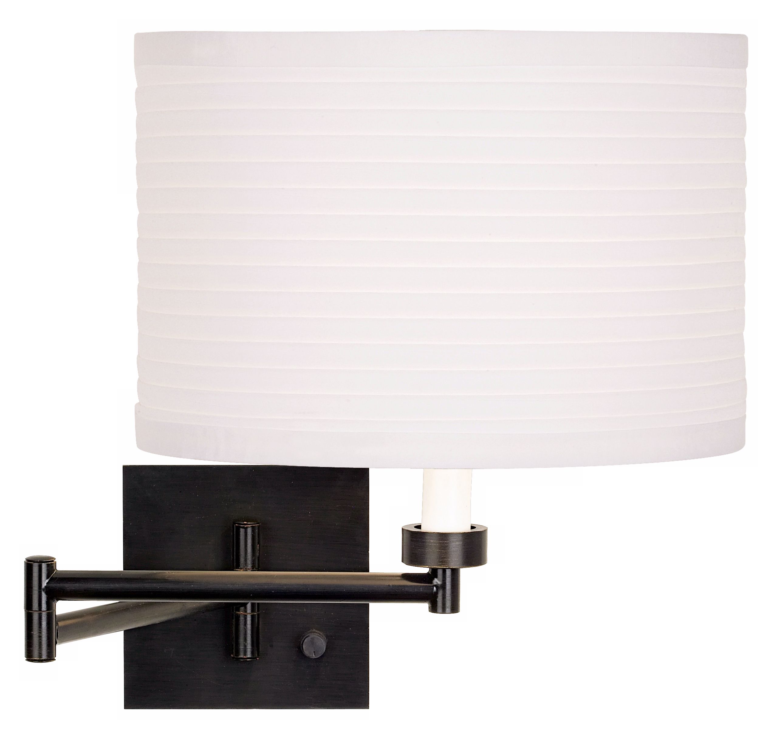 Dimmable White Horizontal Pleat Shade Bronze Plug-In Swing Arm
