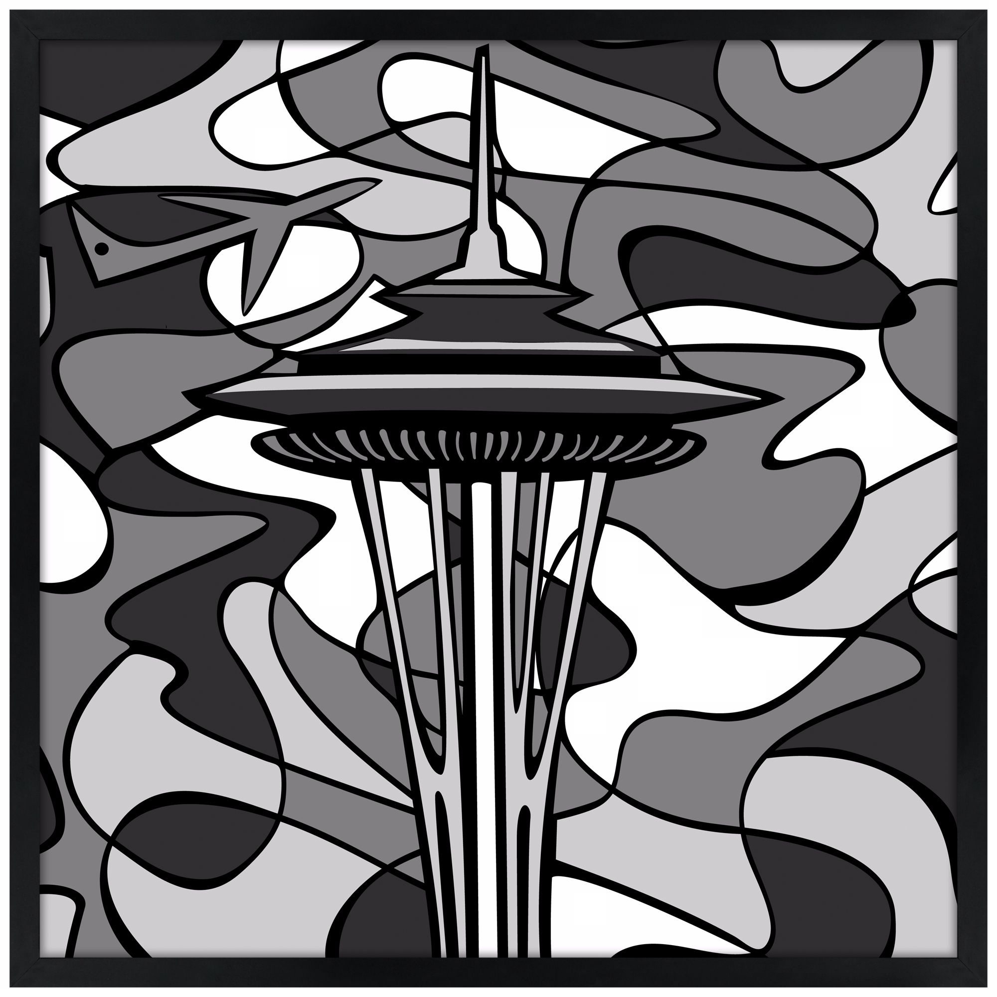 Space Age Night 26" Square Black Giclee Wall Art