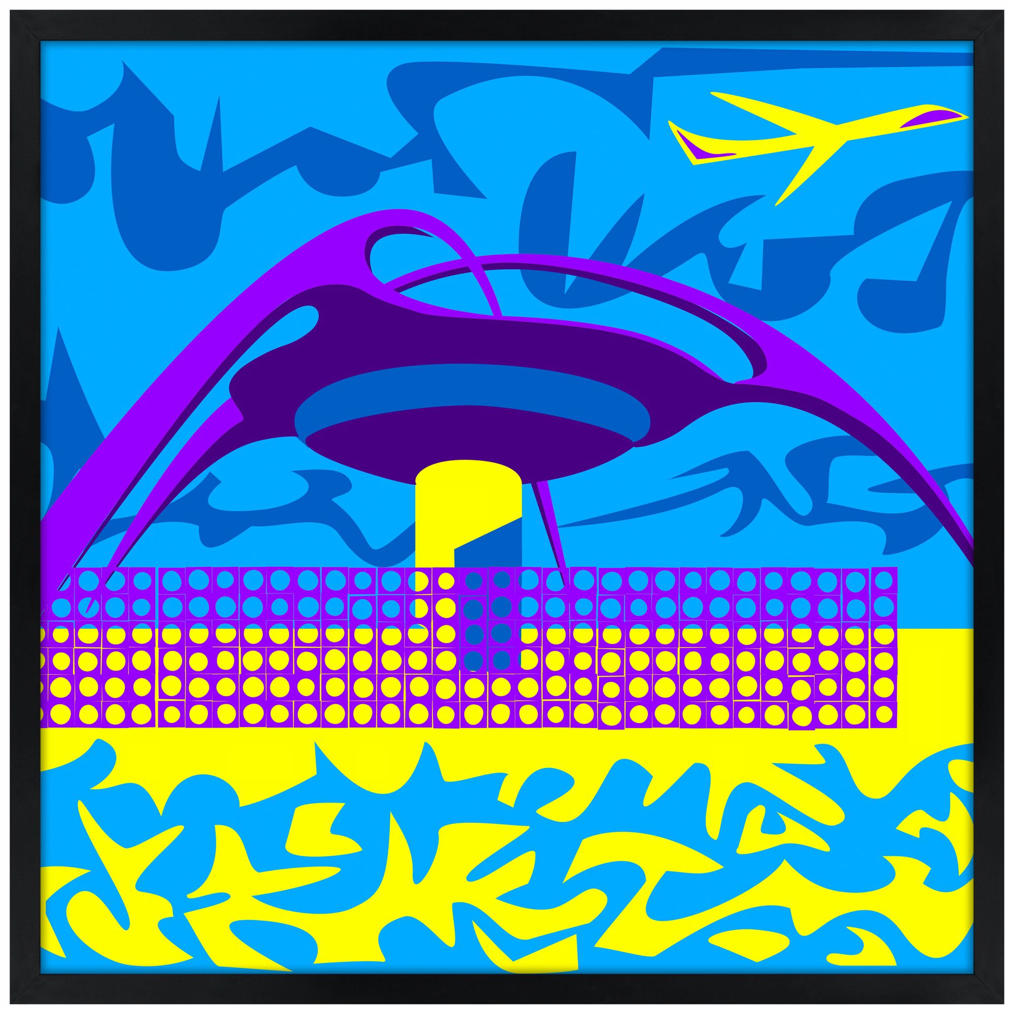 LA Jet Plane 26" Square Black Giclee Wall Art