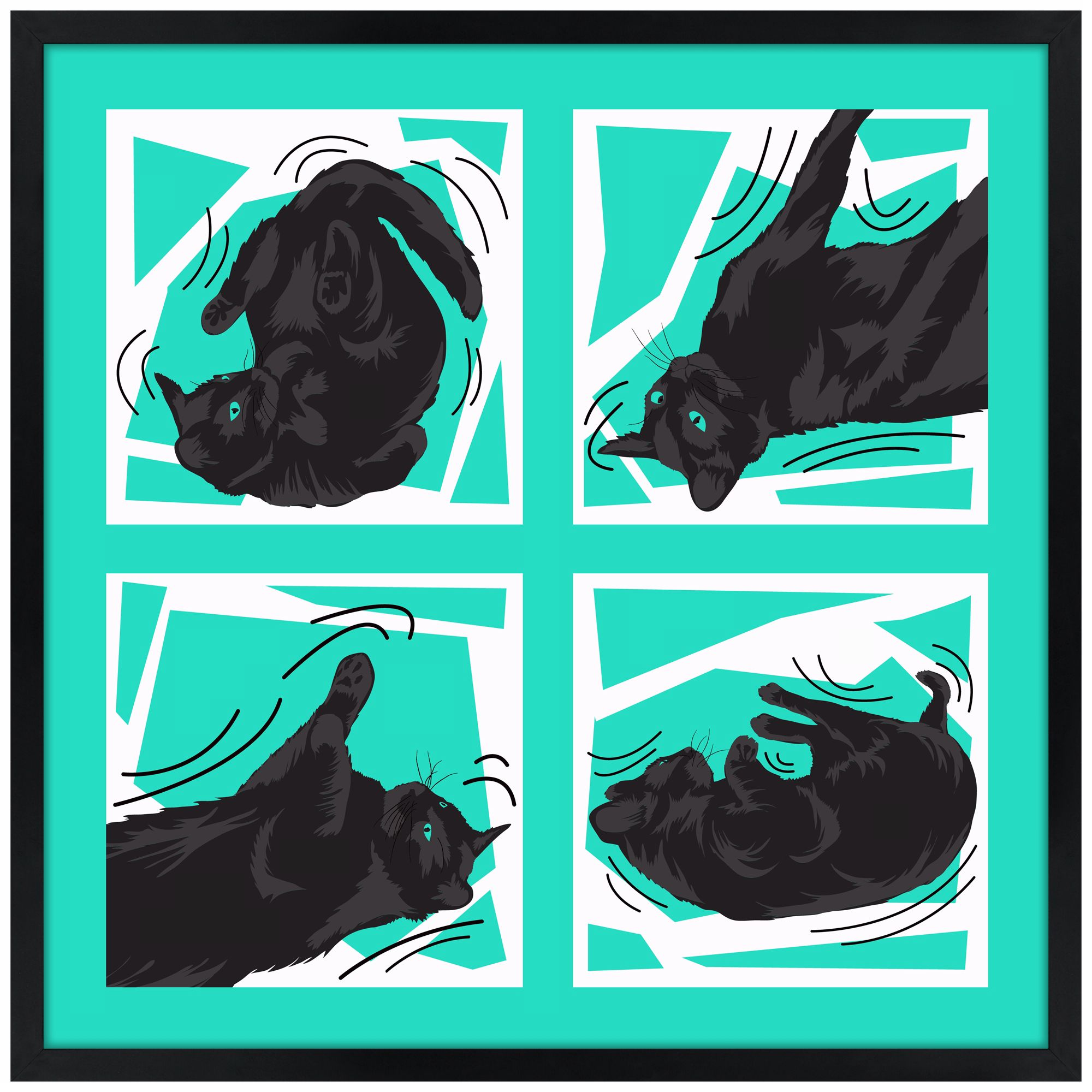 Kinetic Cat Teal 26" Square Black Giclee Wall Art