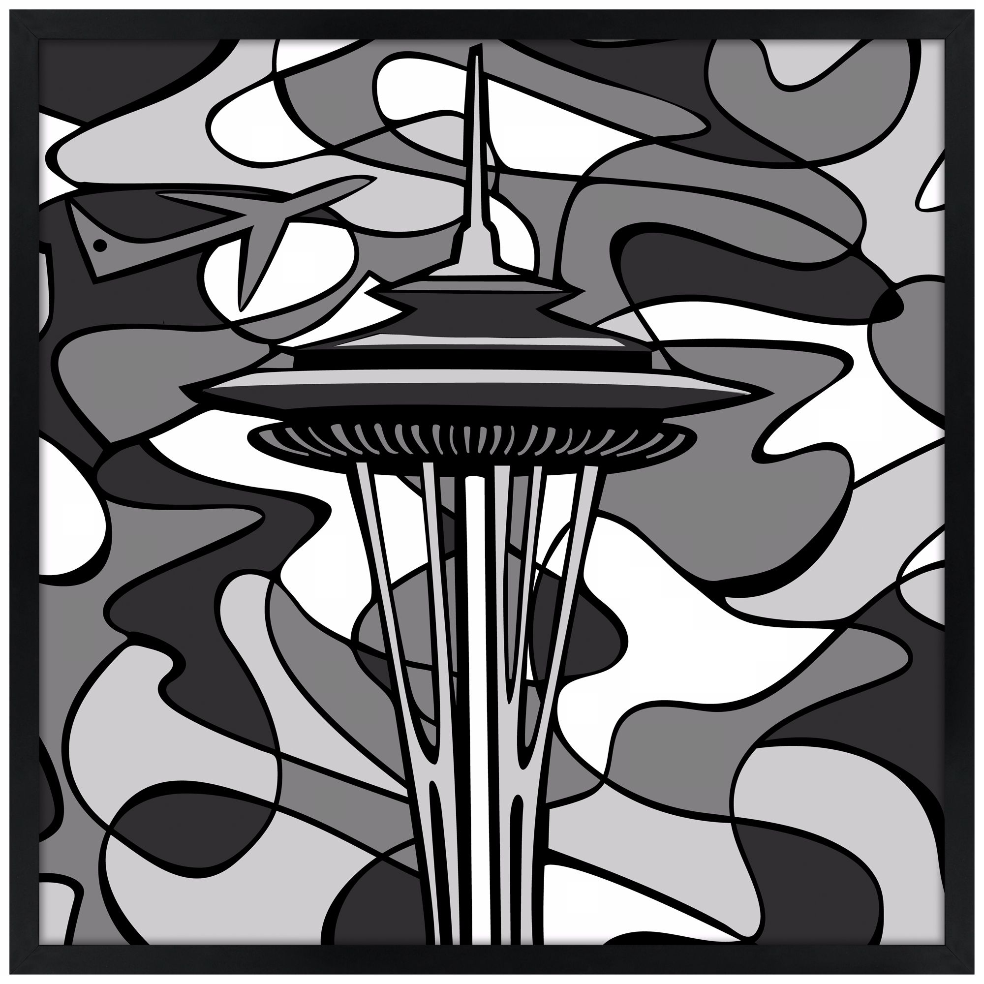 Space Age Night 31" Square Black Giclee Wall Art