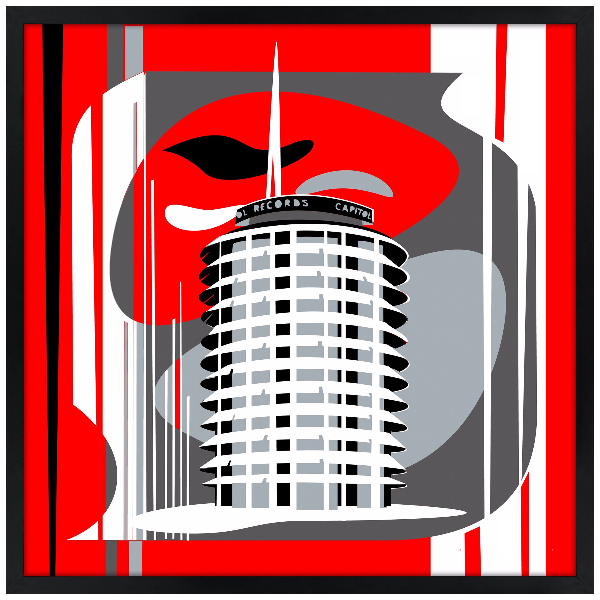 Hollywood Records Red 31" Square Black Giclee Wall Art