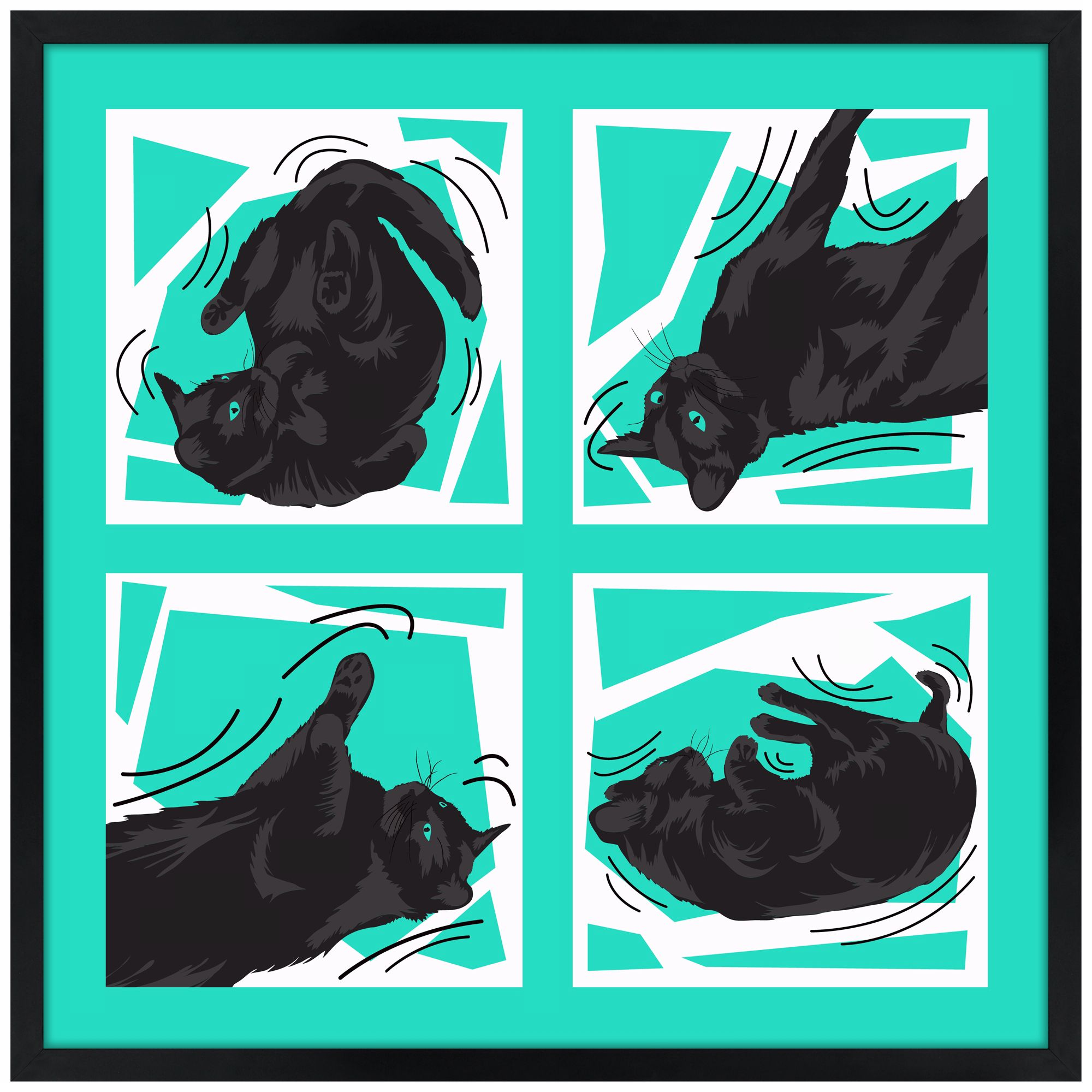 Kinetic Cat Teal 31" Square Black Giclee Wall Art
