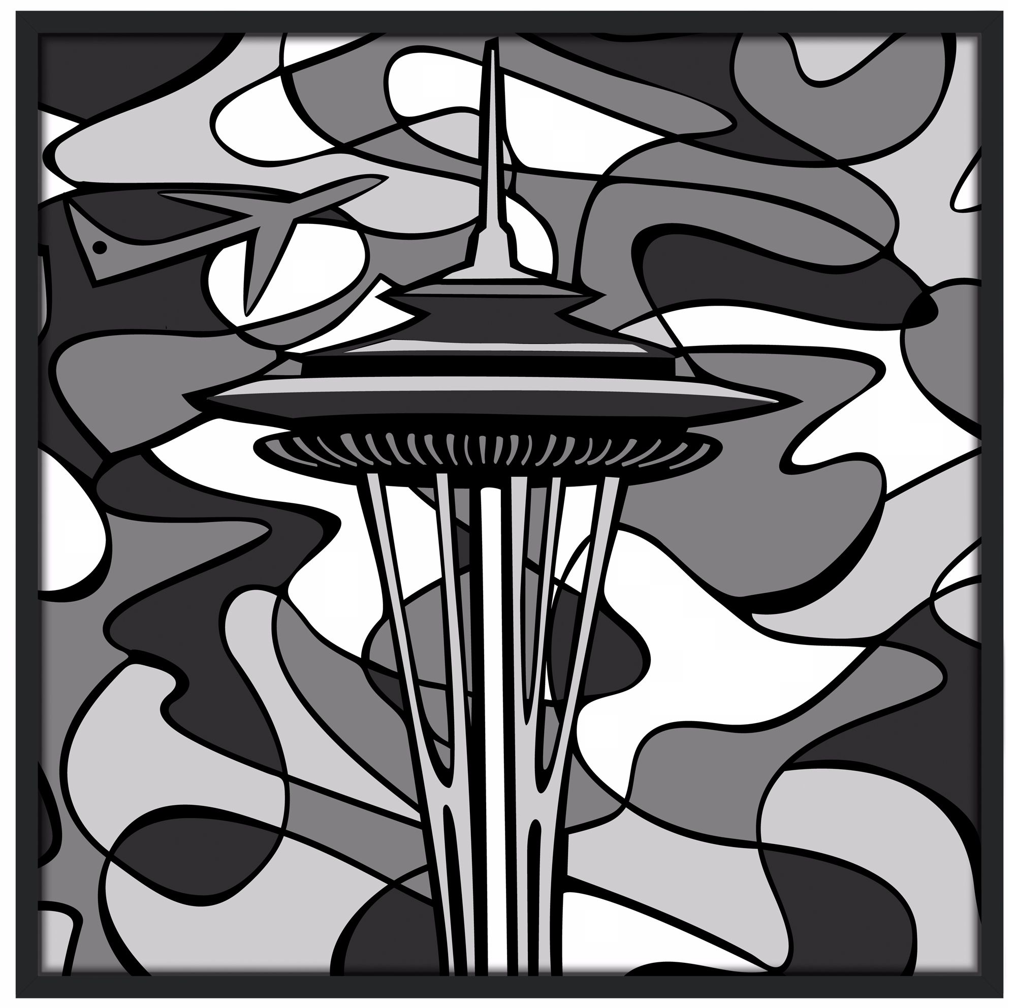 Space Age Night 37" Square Black Giclee Wall Art