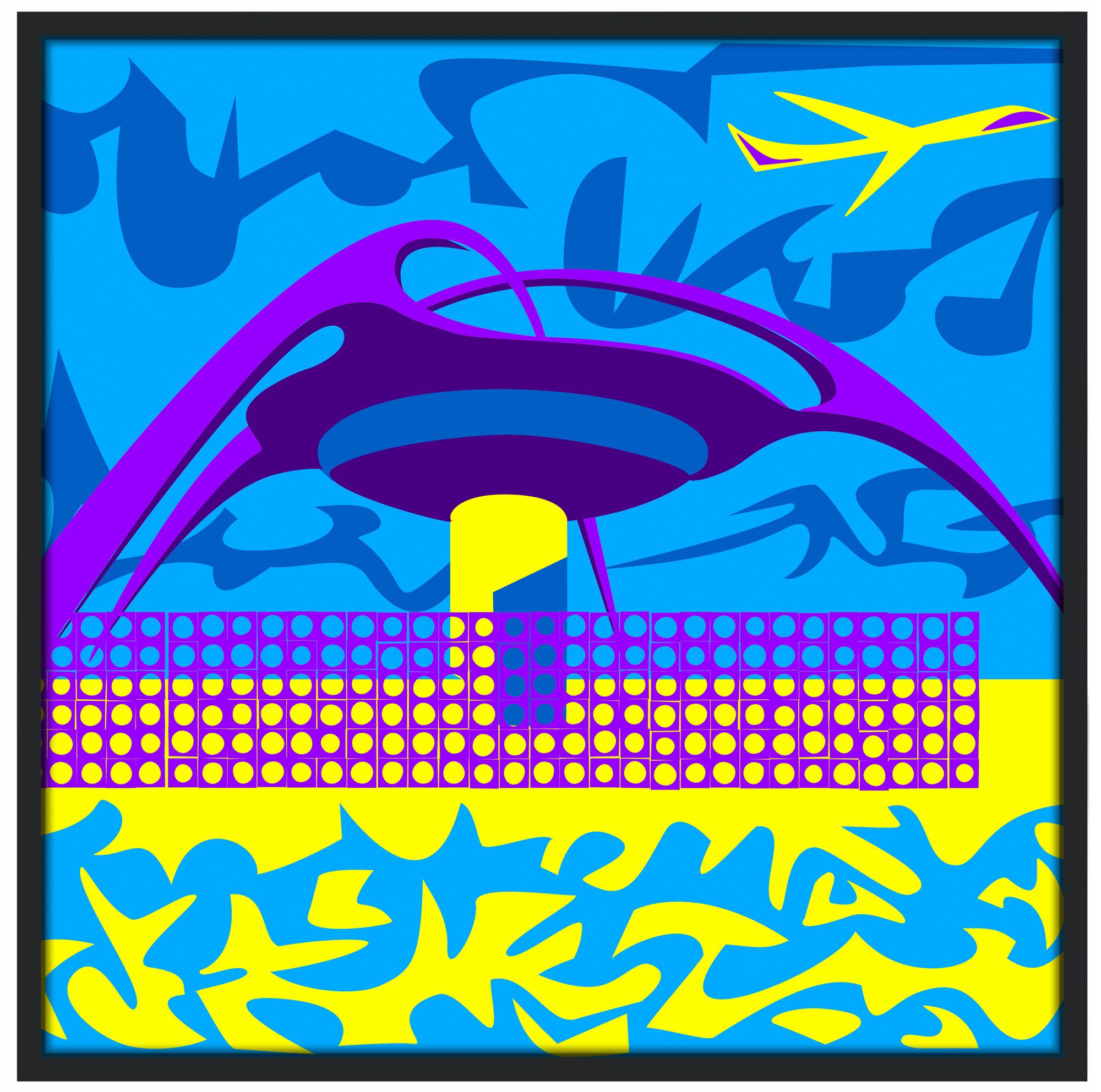 LA Jet Plane 37" Square Black Giclee Wall Art