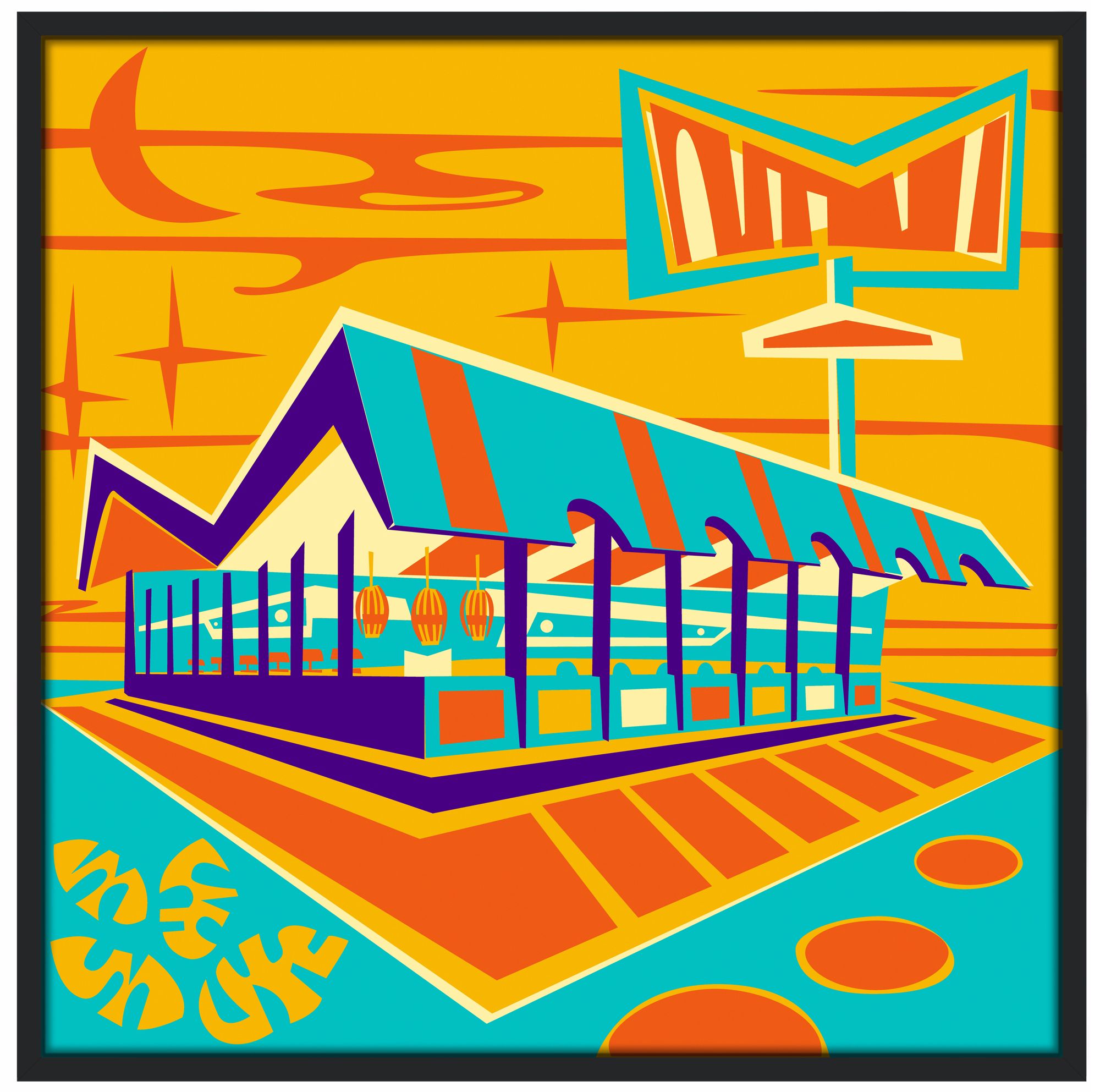 Coffee Shop Green 37" Square Black Giclee Wall Art