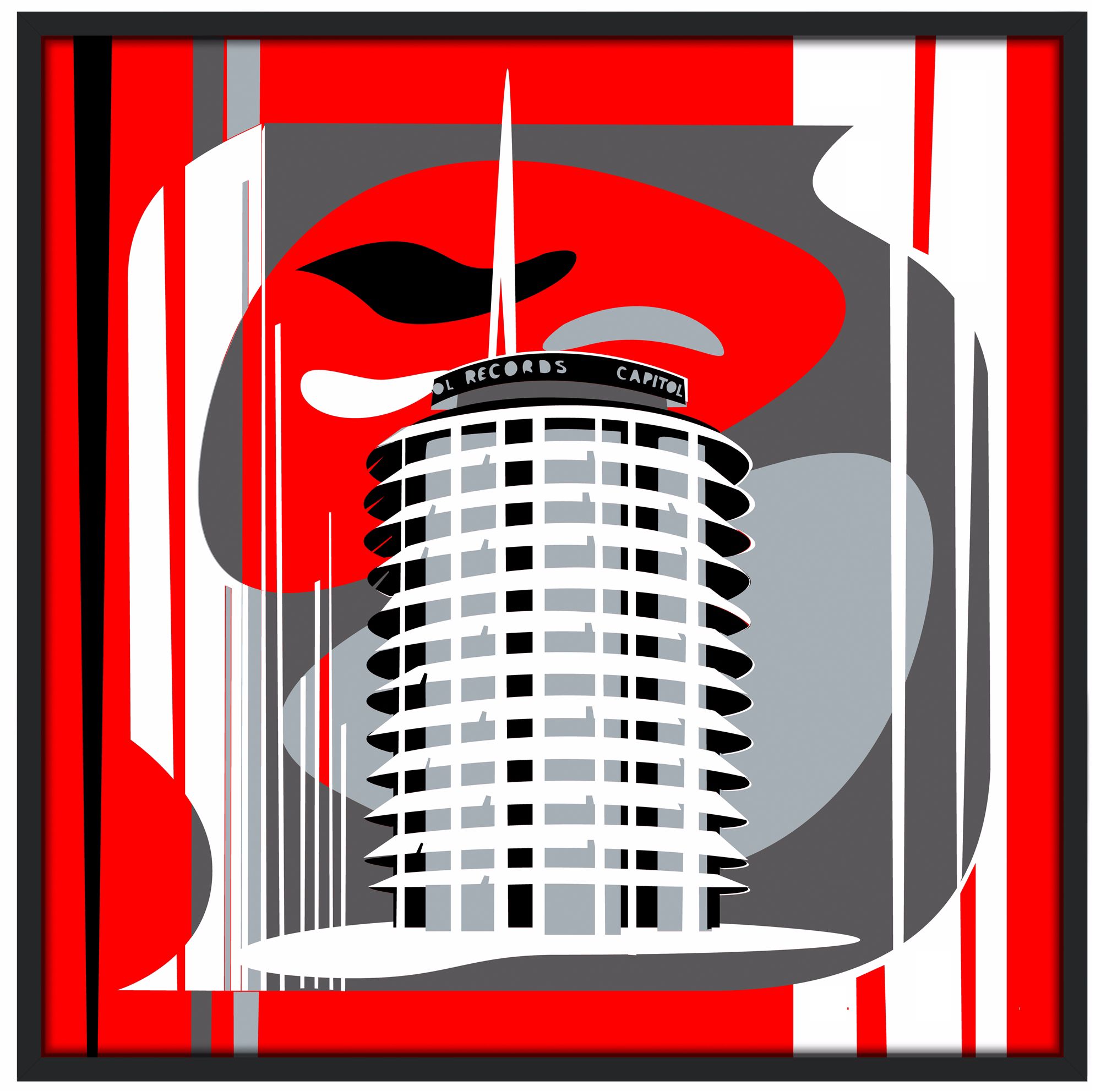 Hollywood Records Red 37" Square Black Giclee Wall Art