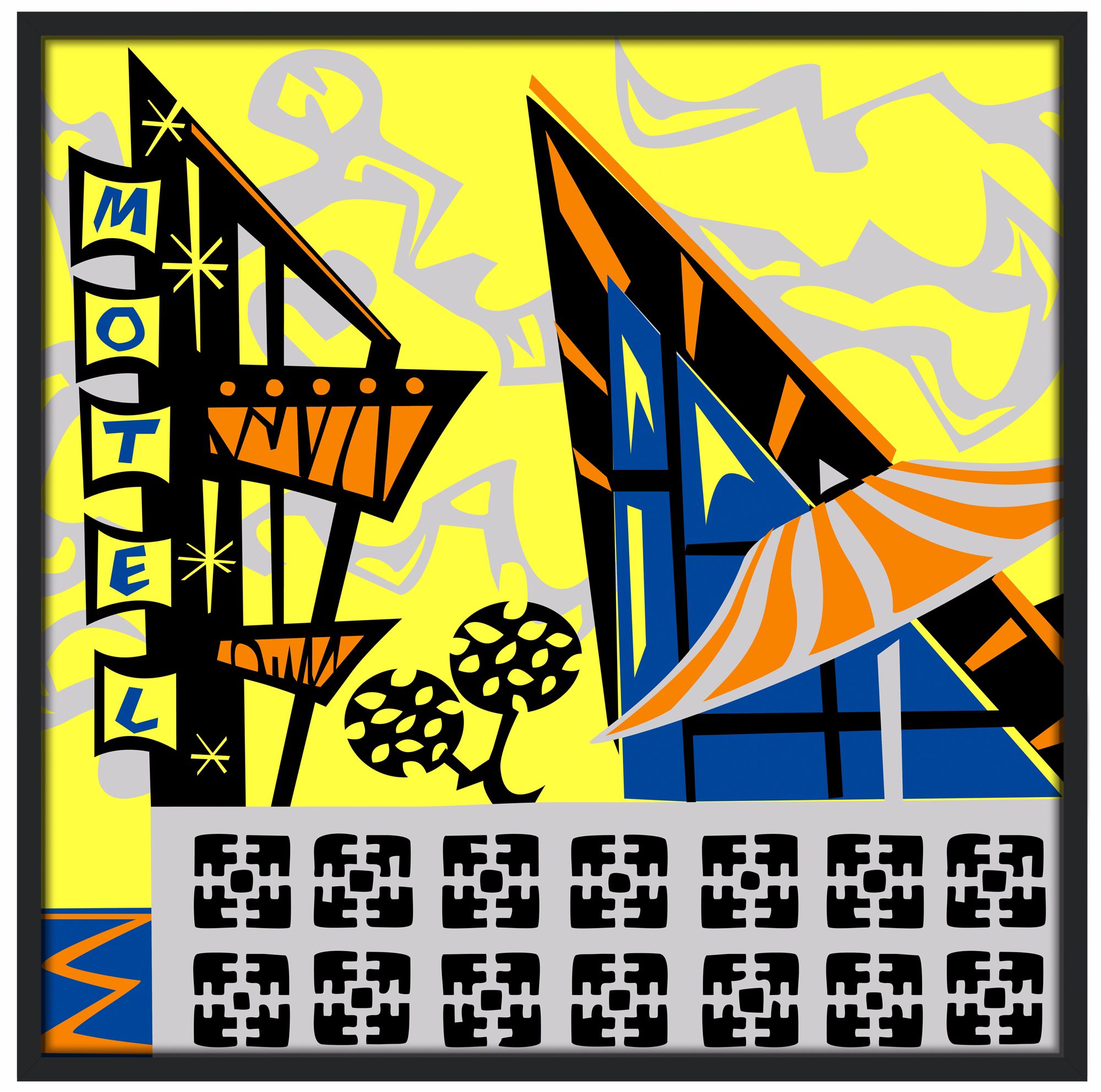 Sunny Motel 37" Square Black Giclee Wall Art