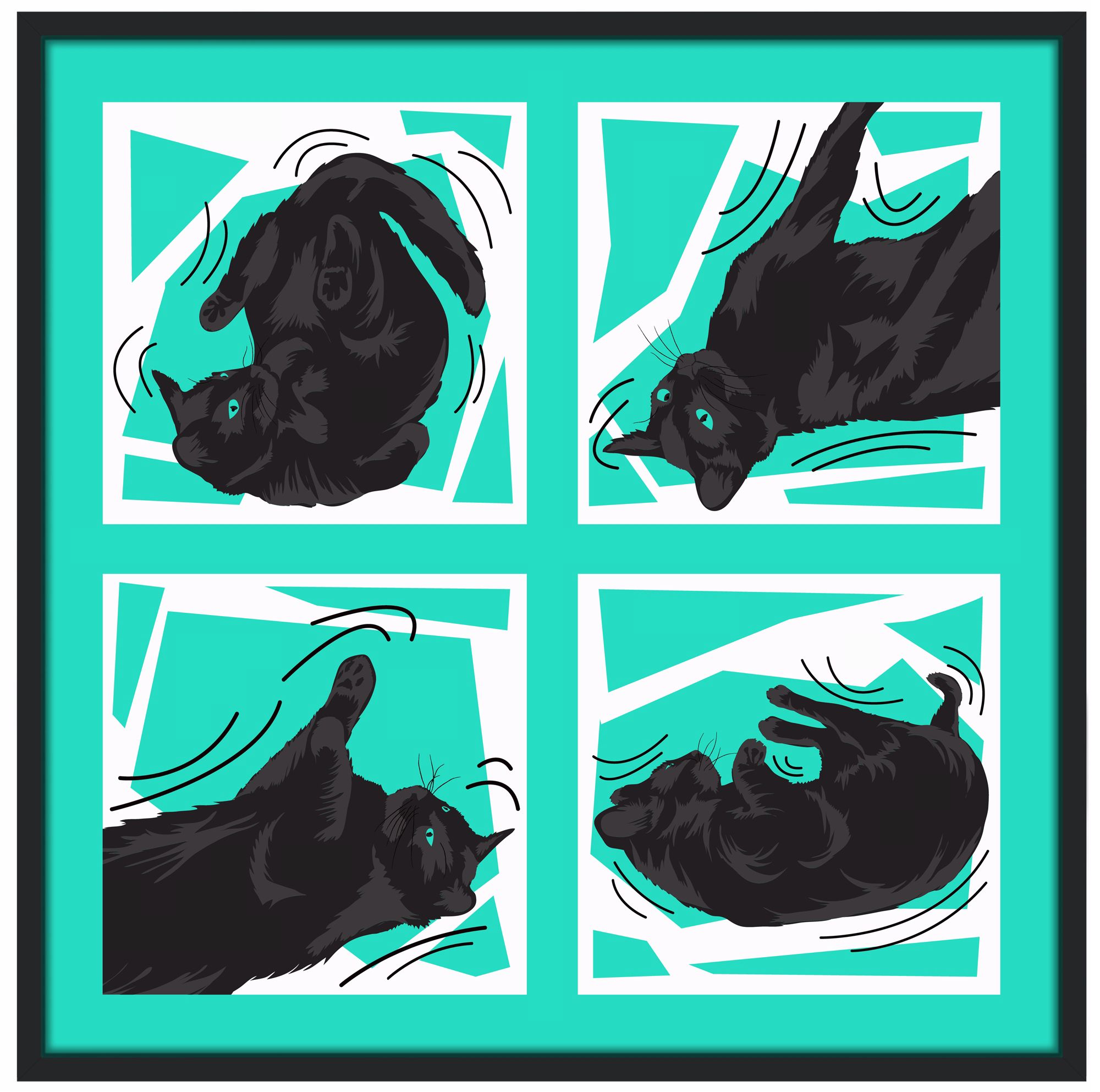 Kinetic Cat Teal 37" Square Black Giclee Wall Art
