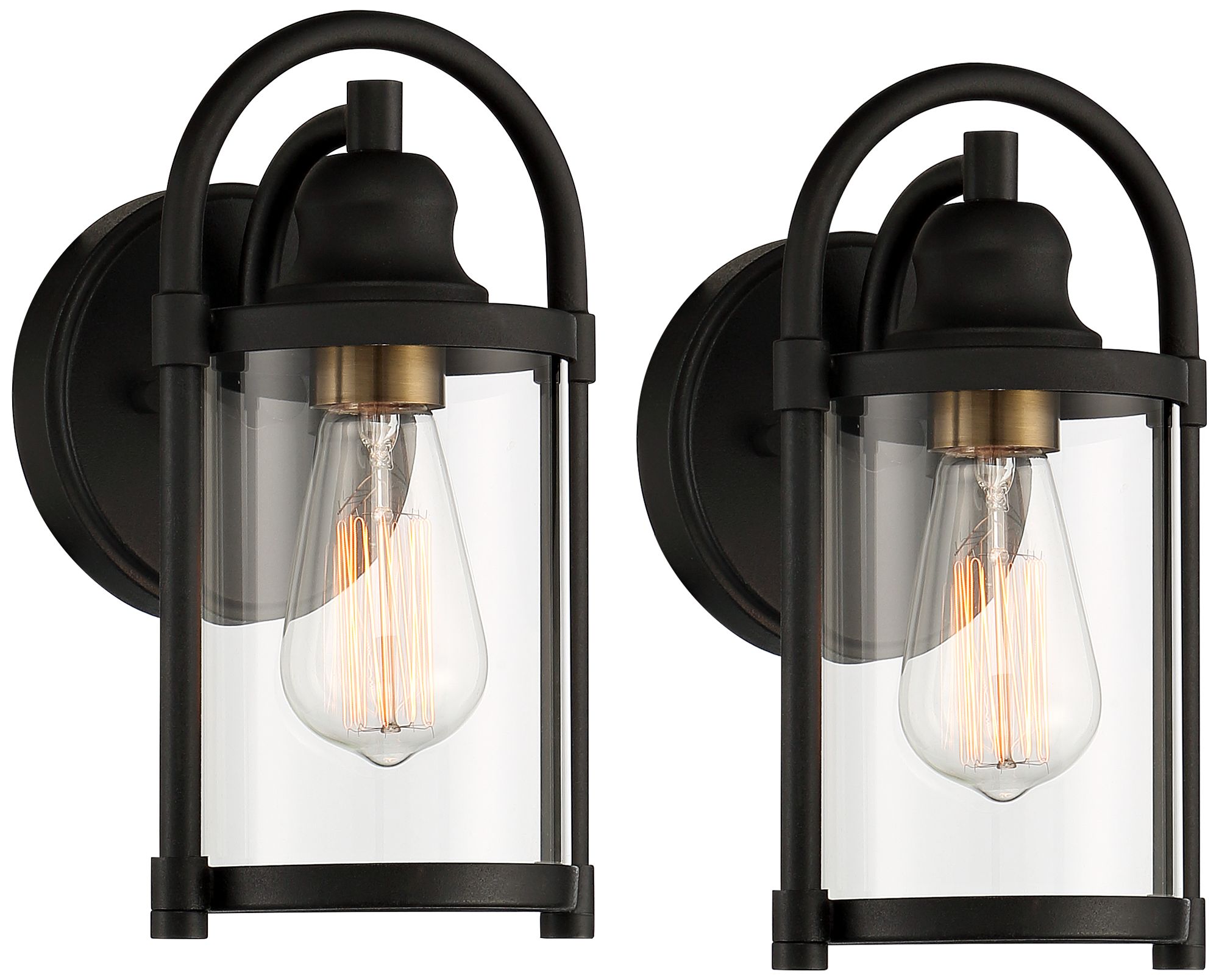 John Timberland Avani 10 1/4" High Black And Brass Wall Sconce Set Of 2