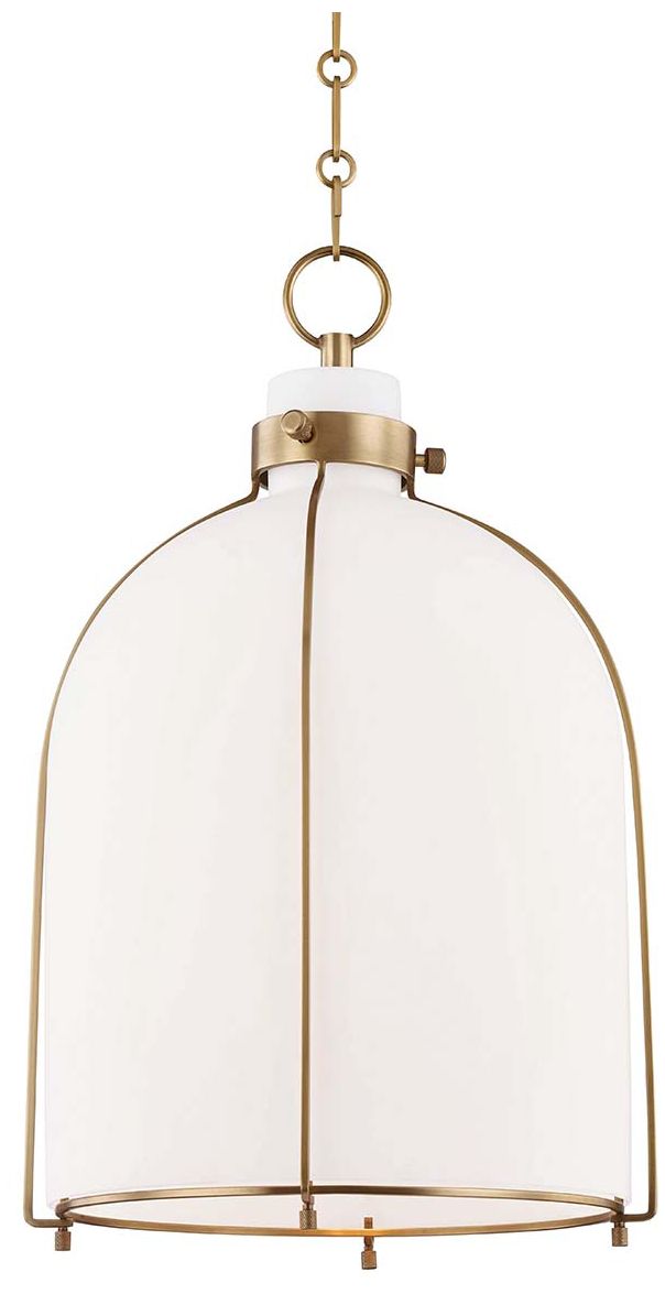 Hudson Valley Eldridge 14" Wide Aged Brass And Glass Pendant In Pink