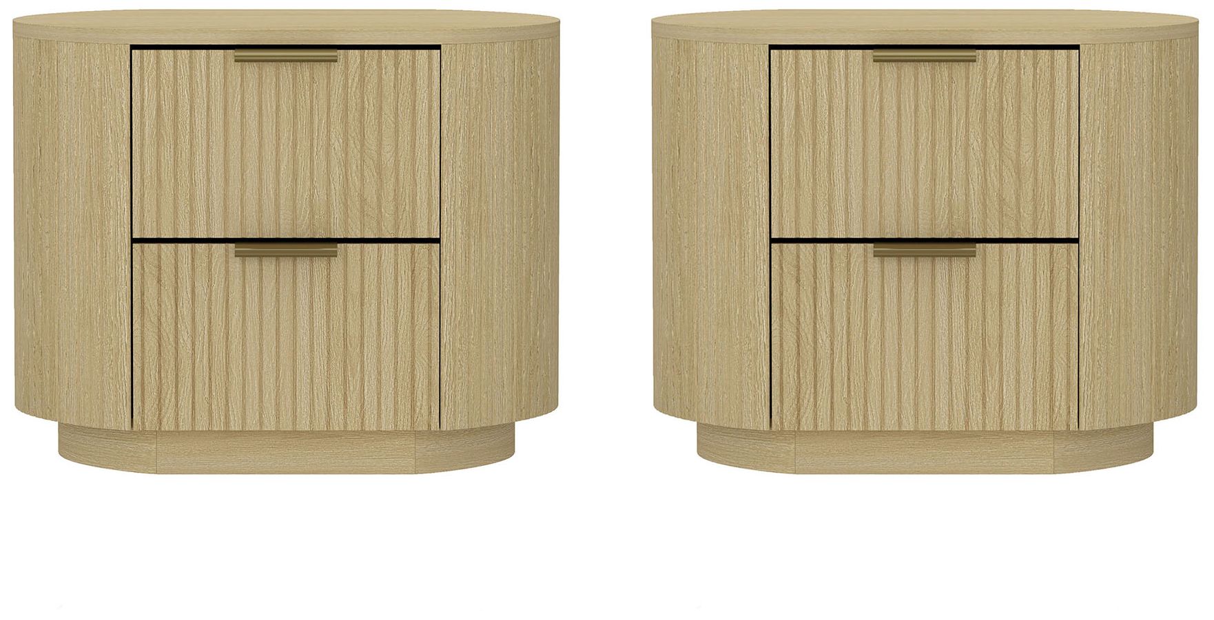 Olivia Modern Nightstand with 4 Drawers in Natural Oak and Gold - Set of 2