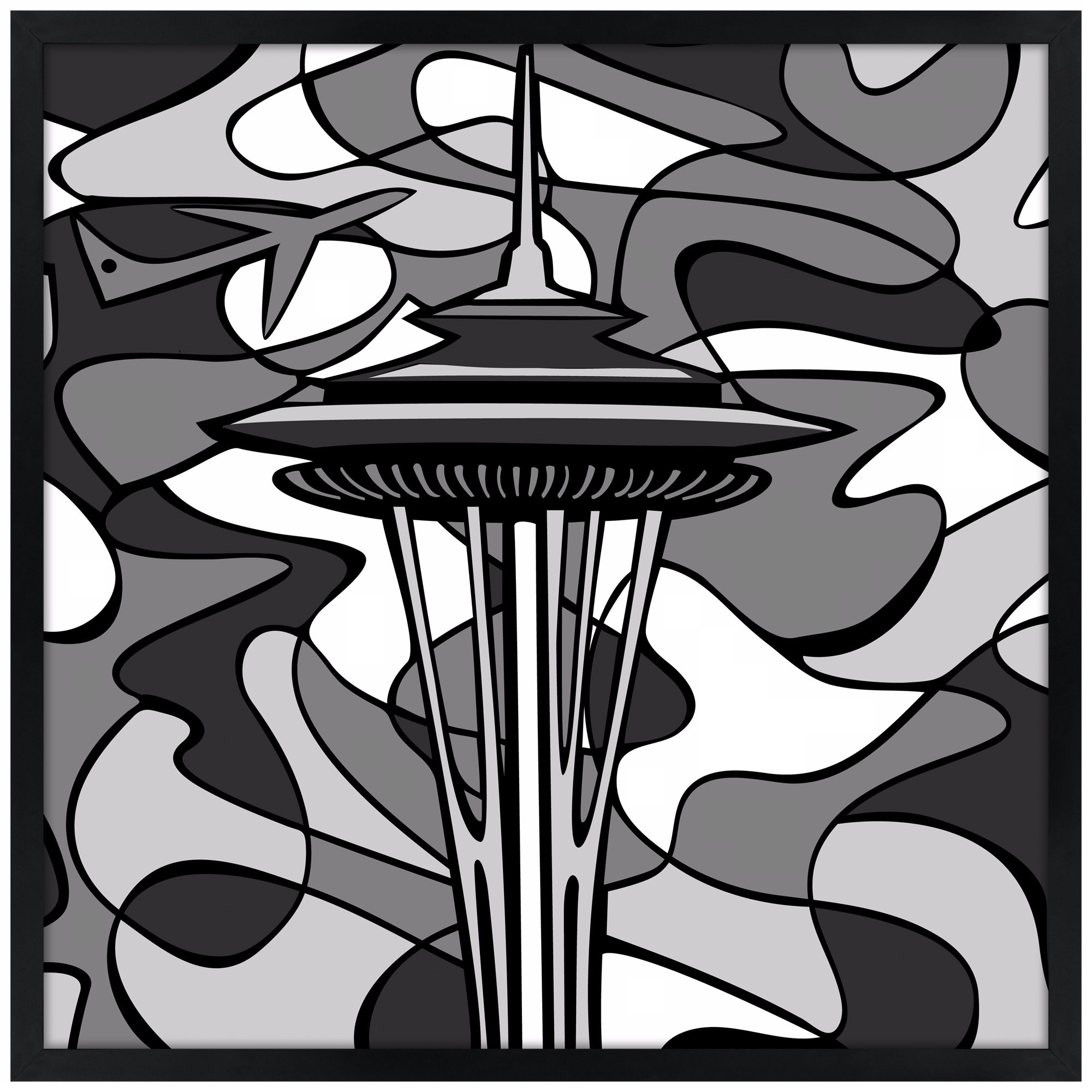 Space Age Night 21" Square Black Giclee Wall Art