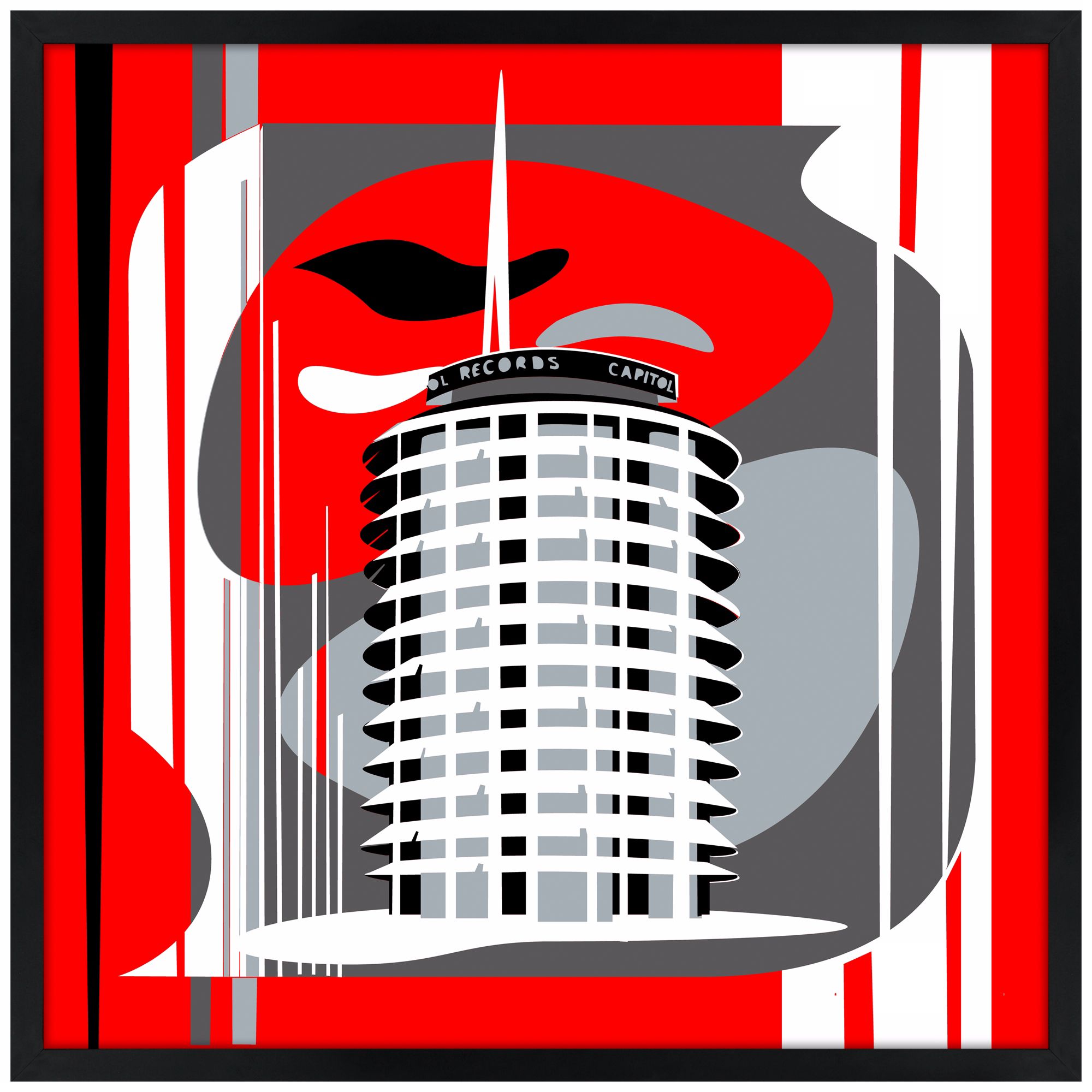 Hollywood Records Red 21" Square Black Giclee Wall Art