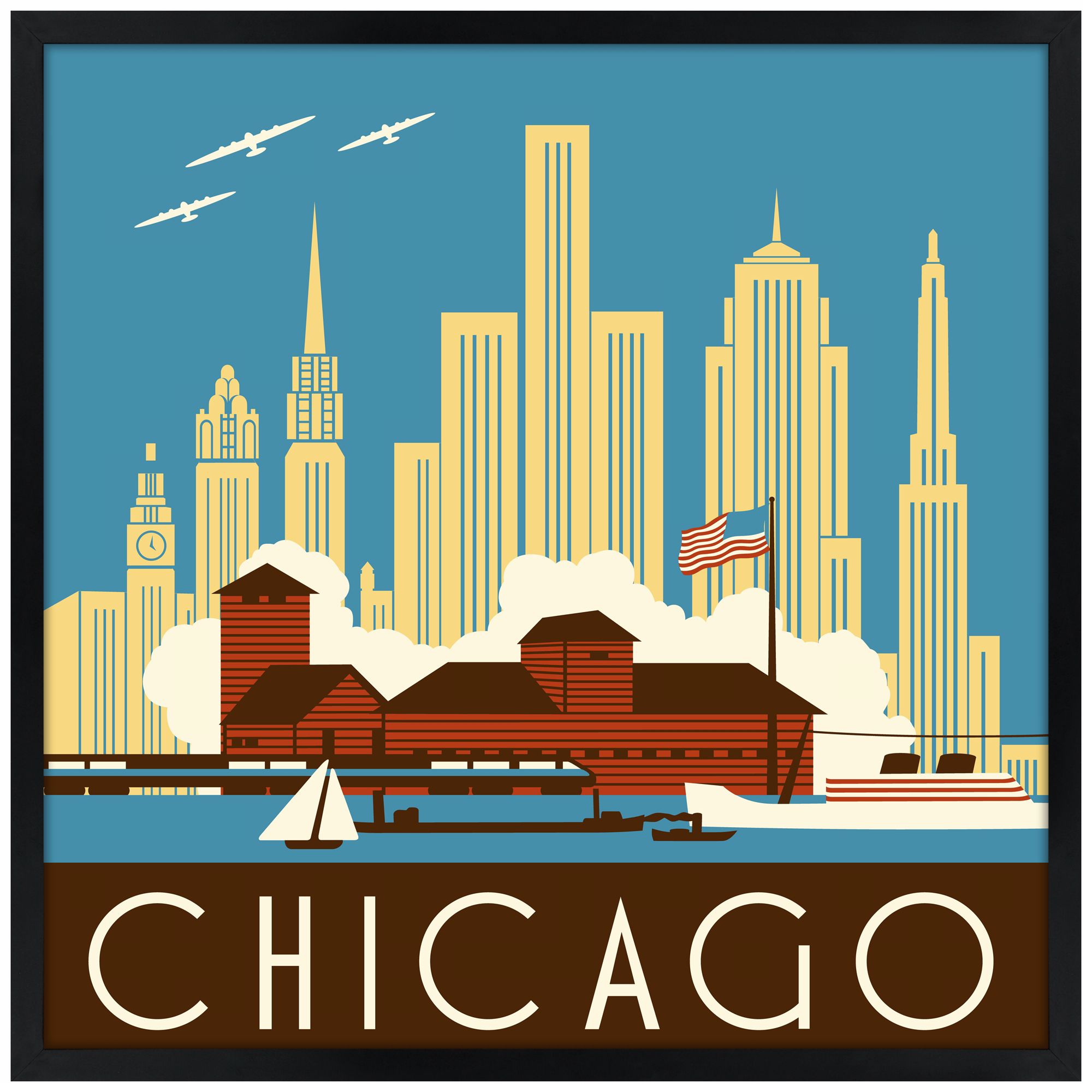 Chicago II 26" Square Black Giclee Wall Art